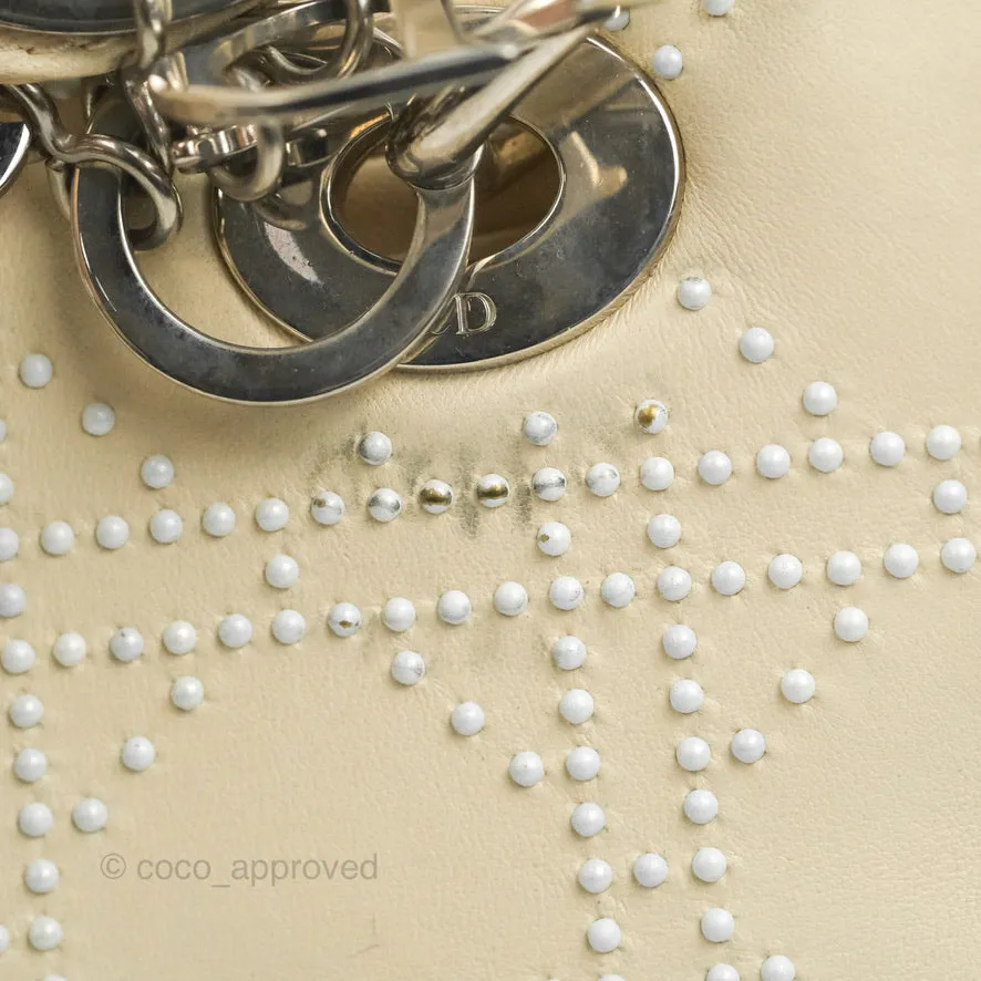 Christian Dior Lady Dior White Studded Light Beige Silver Hardware
