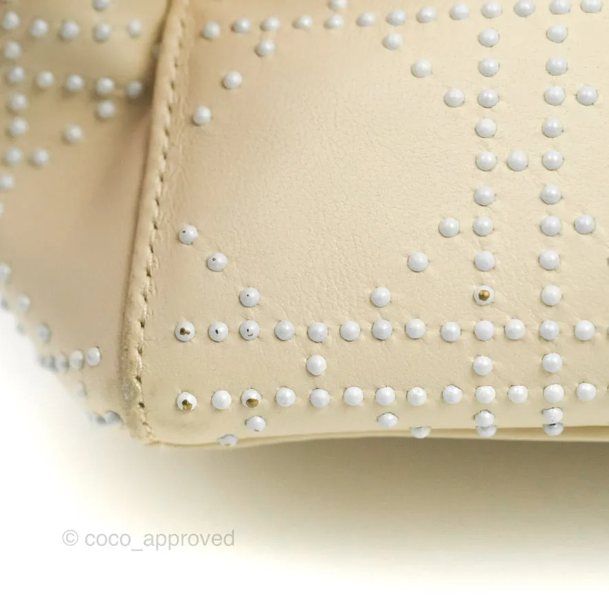 Christian Dior Lady Dior White Studded Light Beige Silver Hardware