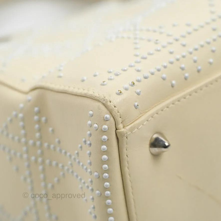 Christian Dior Lady Dior White Studded Light Beige Silver Hardware