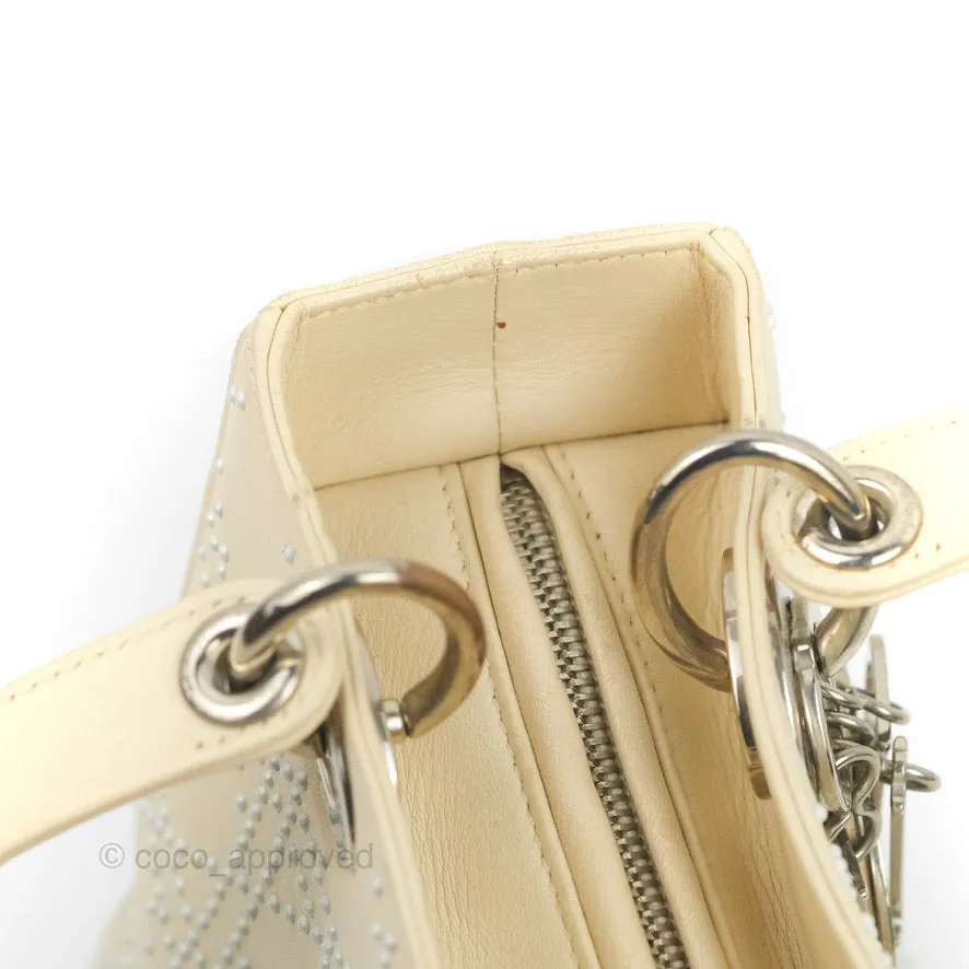 Christian Dior Lady Dior White Studded Light Beige Silver Hardware