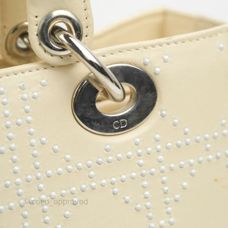 Christian Dior Lady Dior White Studded Light Beige Silver Hardware