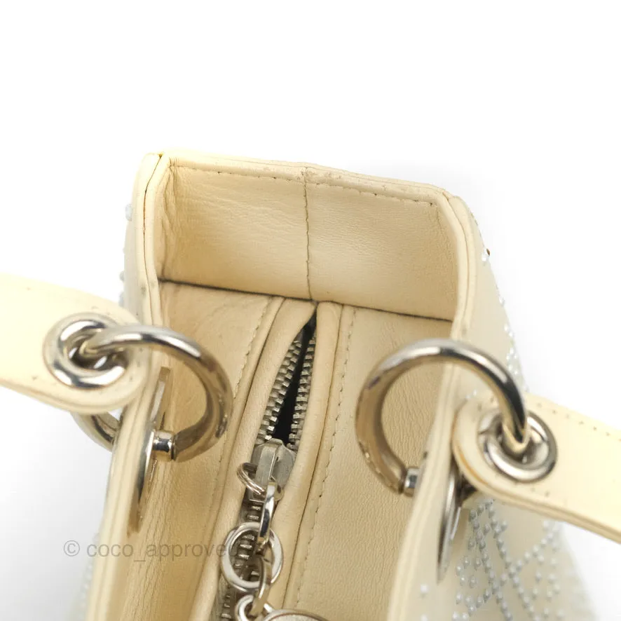 Christian Dior Lady Dior White Studded Light Beige Silver Hardware