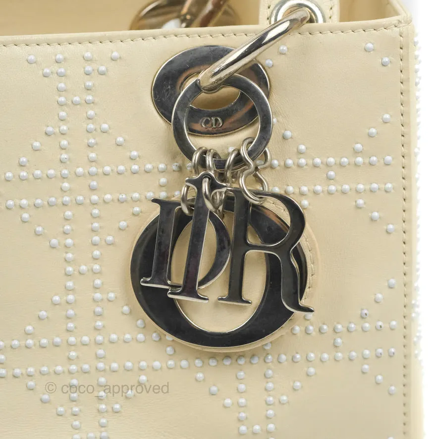 Christian Dior Lady Dior White Studded Light Beige Silver Hardware