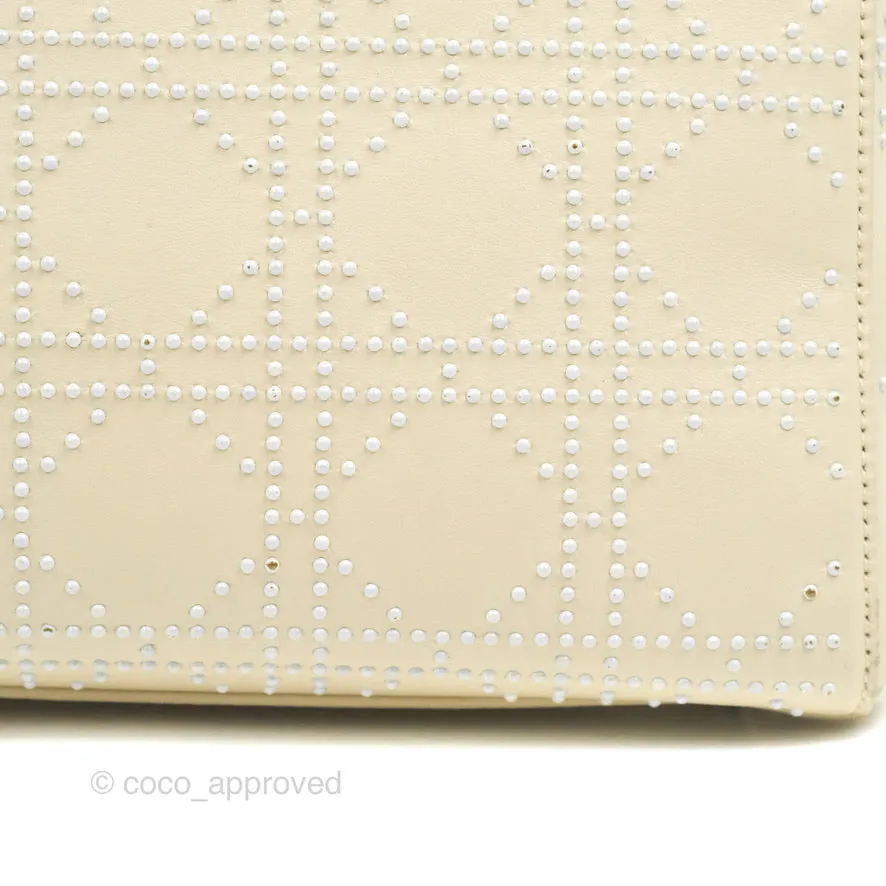 Christian Dior Lady Dior White Studded Light Beige Silver Hardware