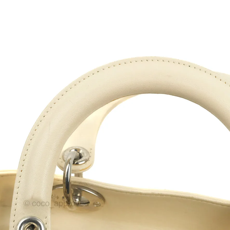 Christian Dior Lady Dior White Studded Light Beige Silver Hardware