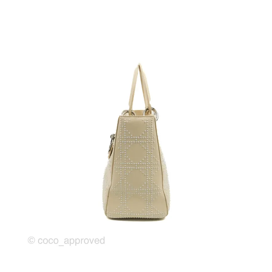 Christian Dior Lady Dior White Studded Light Beige Silver Hardware