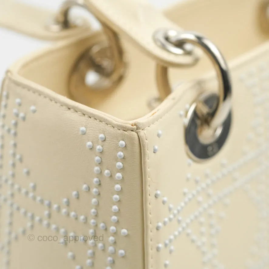 Christian Dior Lady Dior White Studded Light Beige Silver Hardware