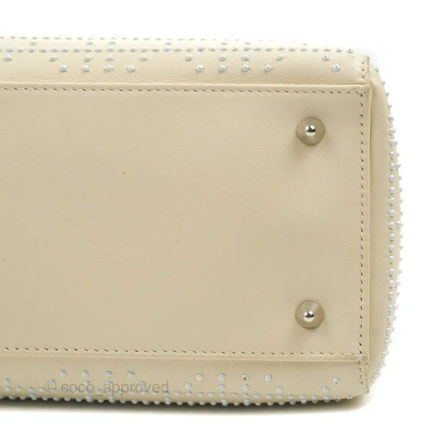Christian Dior Lady Dior White Studded Light Beige Silver Hardware