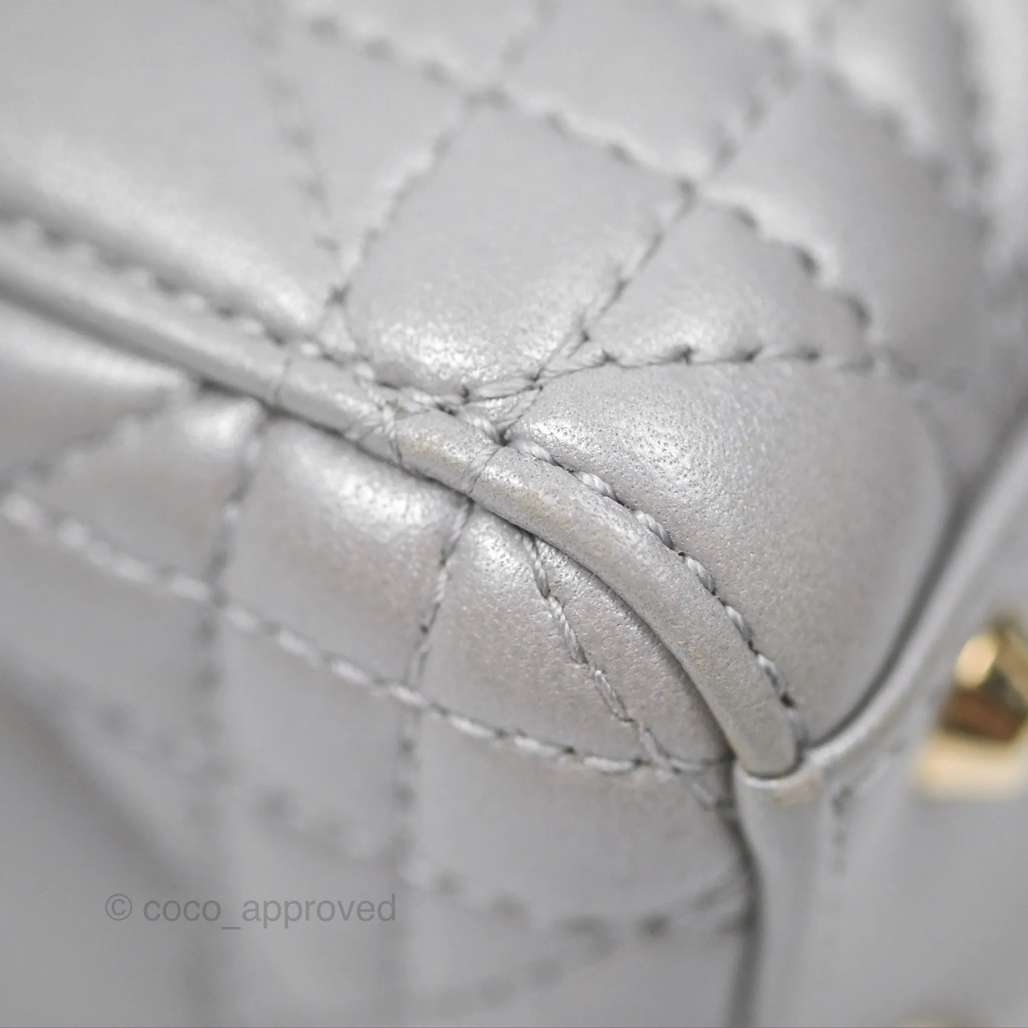 Christian Dior Lambskin Cannage Mini Lady Dior Iridescent Grey Gold Hardware