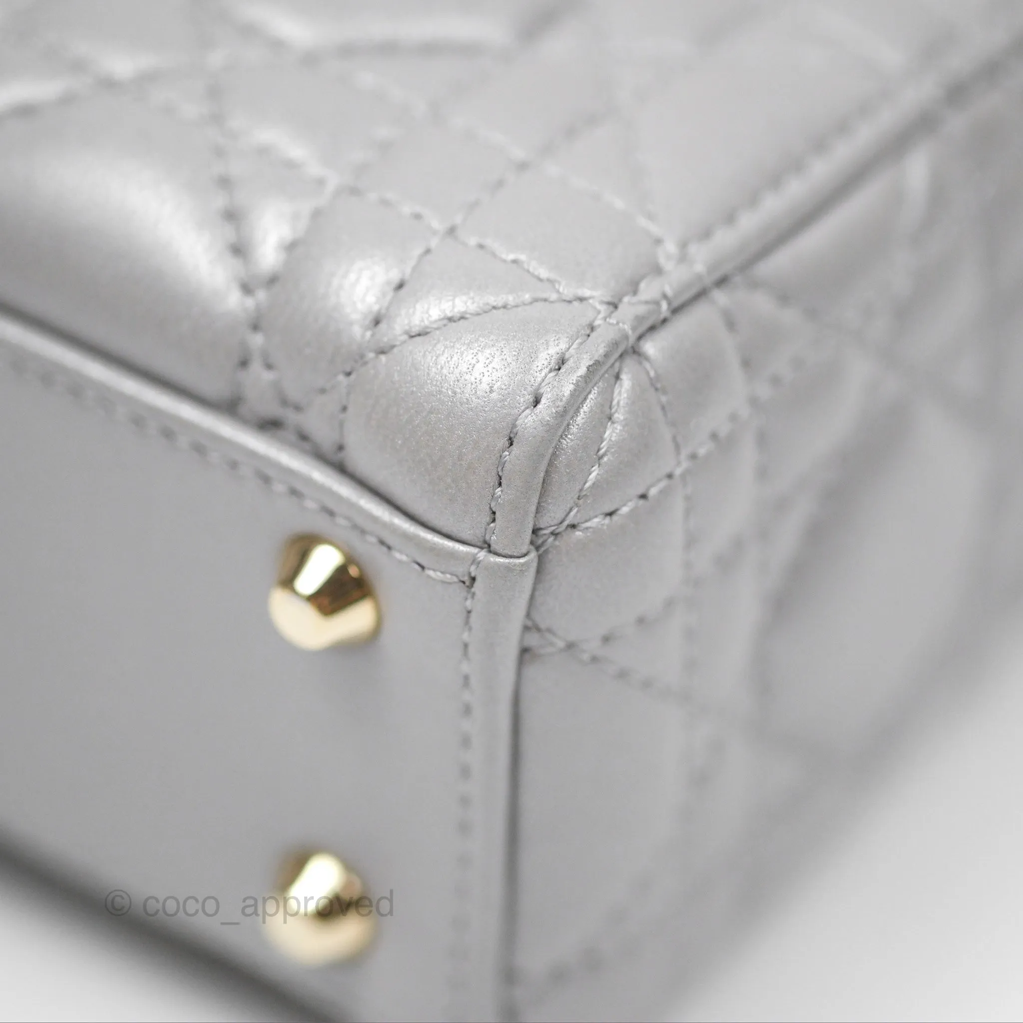 Christian Dior Lambskin Cannage Mini Lady Dior Iridescent Grey Gold Hardware
