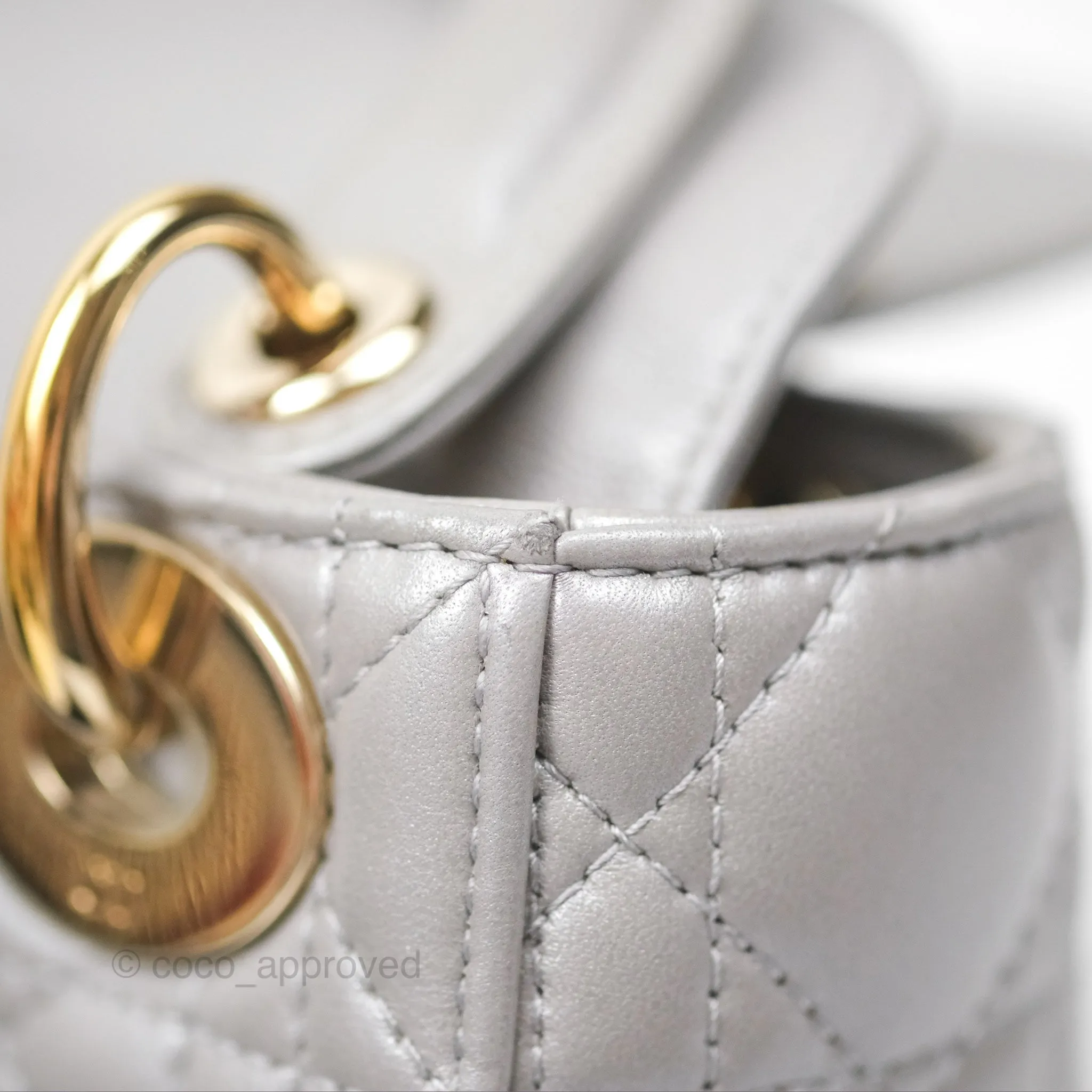 Christian Dior Lambskin Cannage Mini Lady Dior Iridescent Grey Gold Hardware