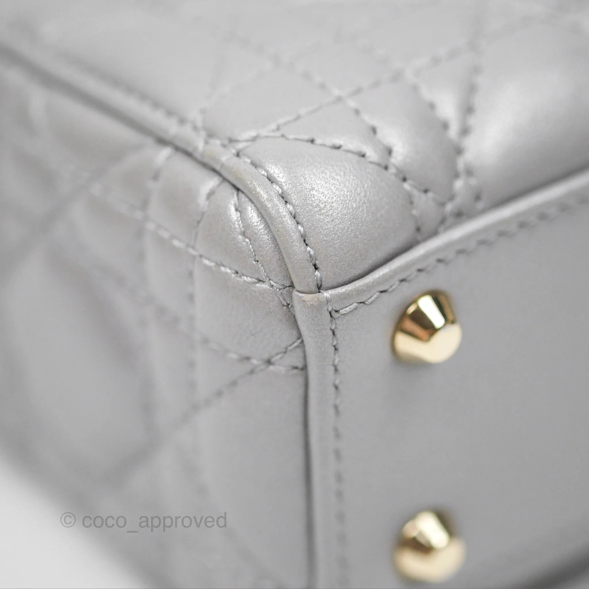 Christian Dior Lambskin Cannage Mini Lady Dior Iridescent Grey Gold Hardware