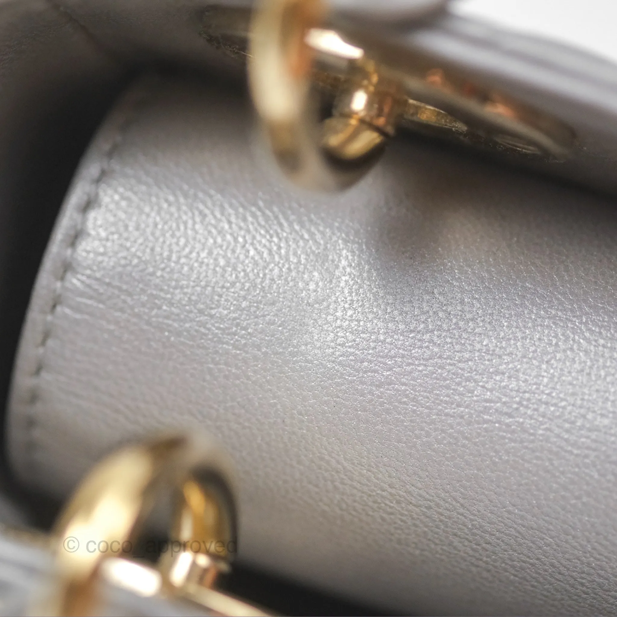 Christian Dior Lambskin Cannage Mini Lady Dior Iridescent Grey Gold Hardware