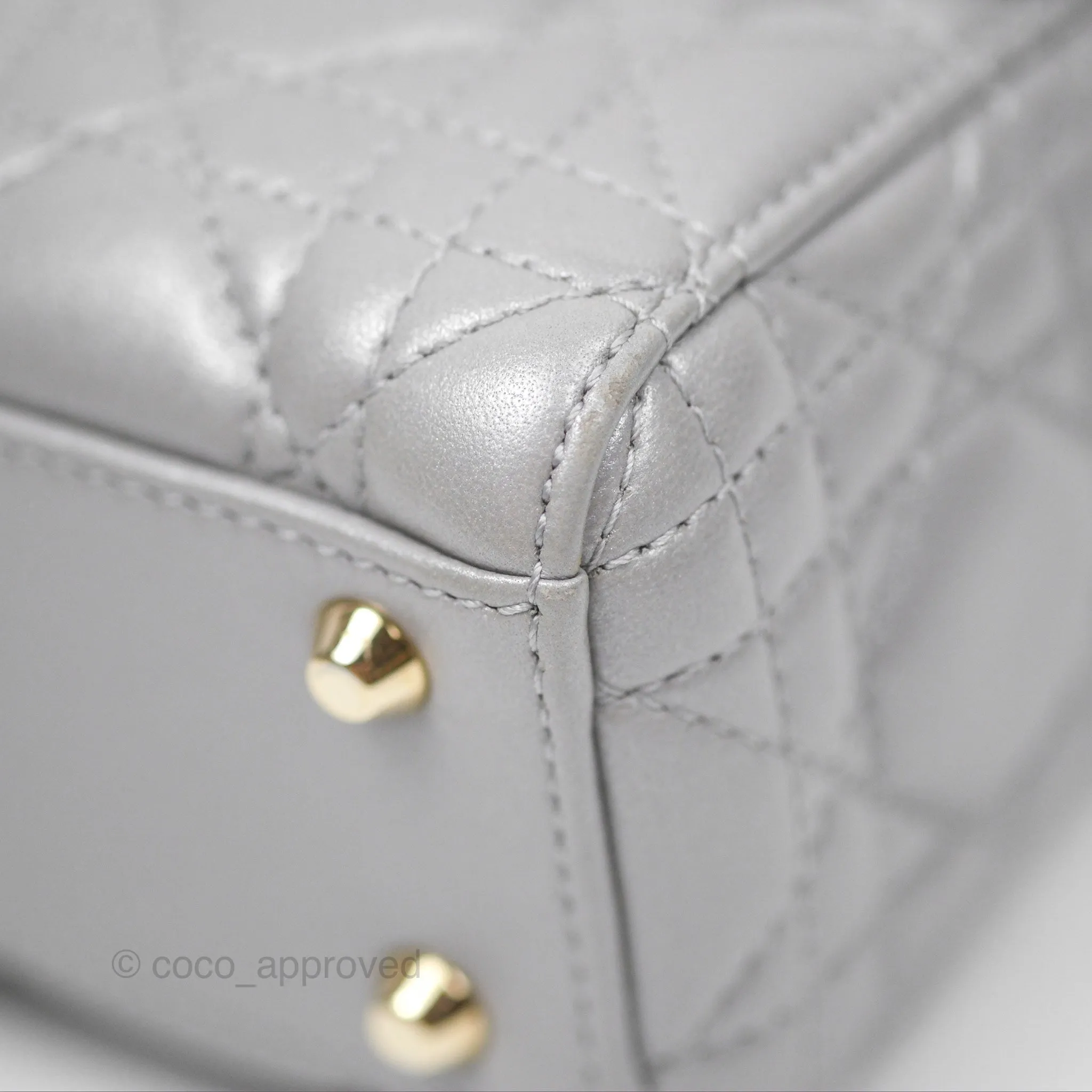 Christian Dior Lambskin Cannage Mini Lady Dior Iridescent Grey Gold Hardware