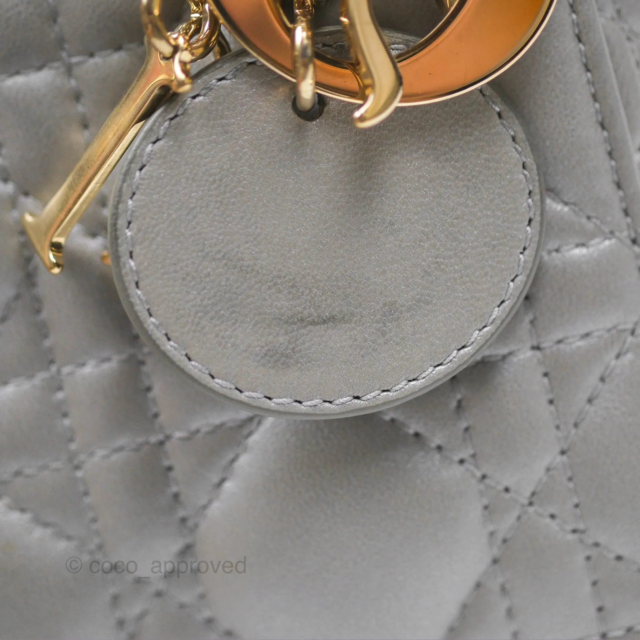 Christian Dior Lambskin Cannage Mini Lady Dior Iridescent Grey Gold Hardware