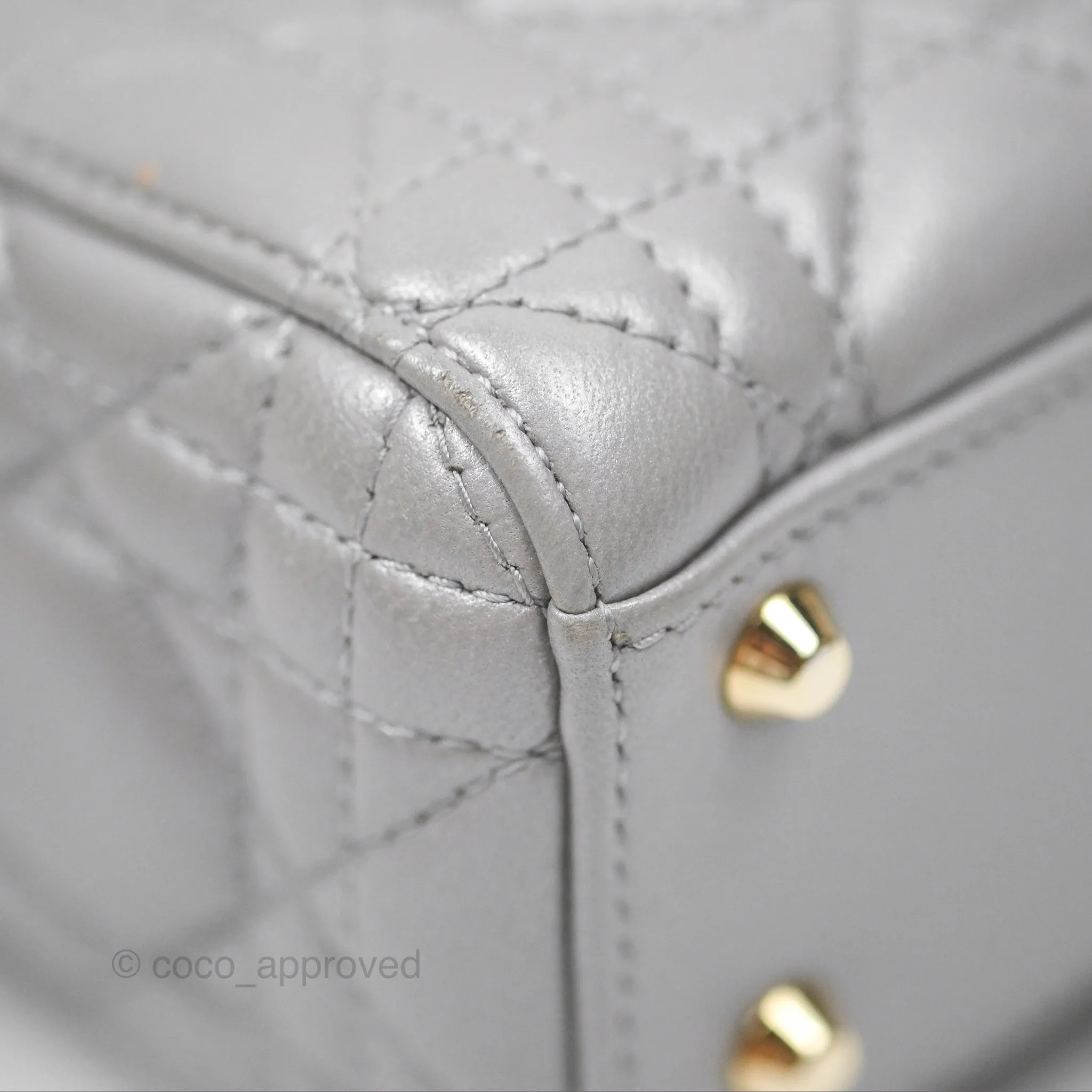 Christian Dior Lambskin Cannage Mini Lady Dior Iridescent Grey Gold Hardware