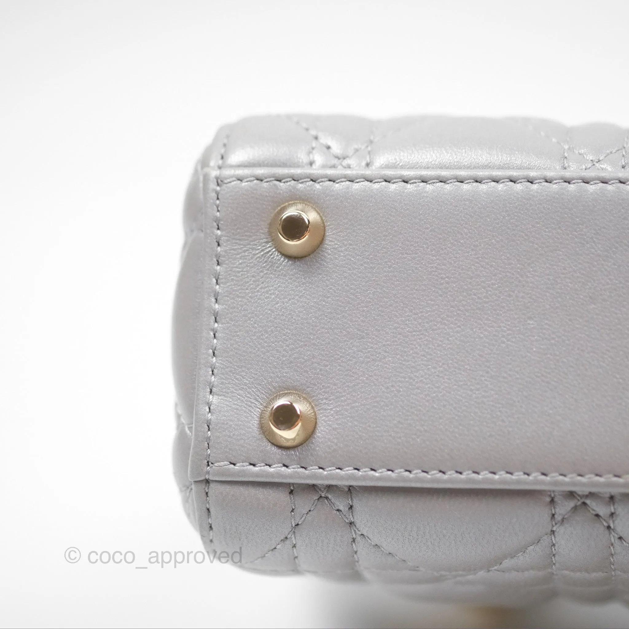 Christian Dior Lambskin Cannage Mini Lady Dior Iridescent Grey Gold Hardware