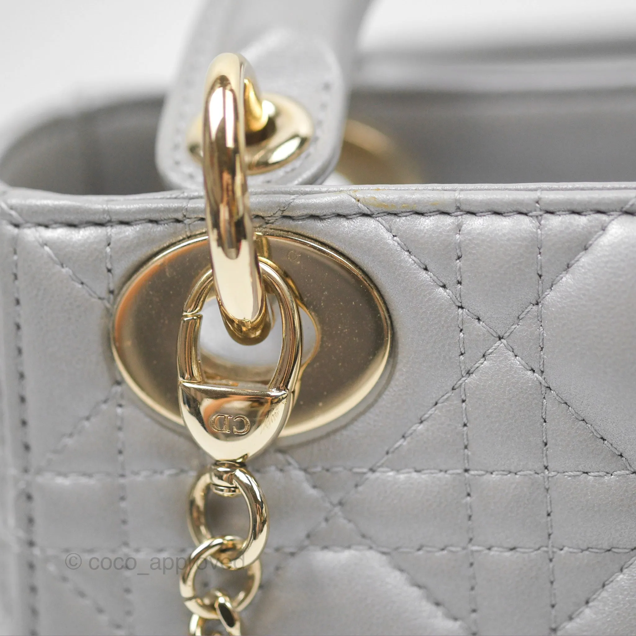 Christian Dior Lambskin Cannage Mini Lady Dior Iridescent Grey Gold Hardware