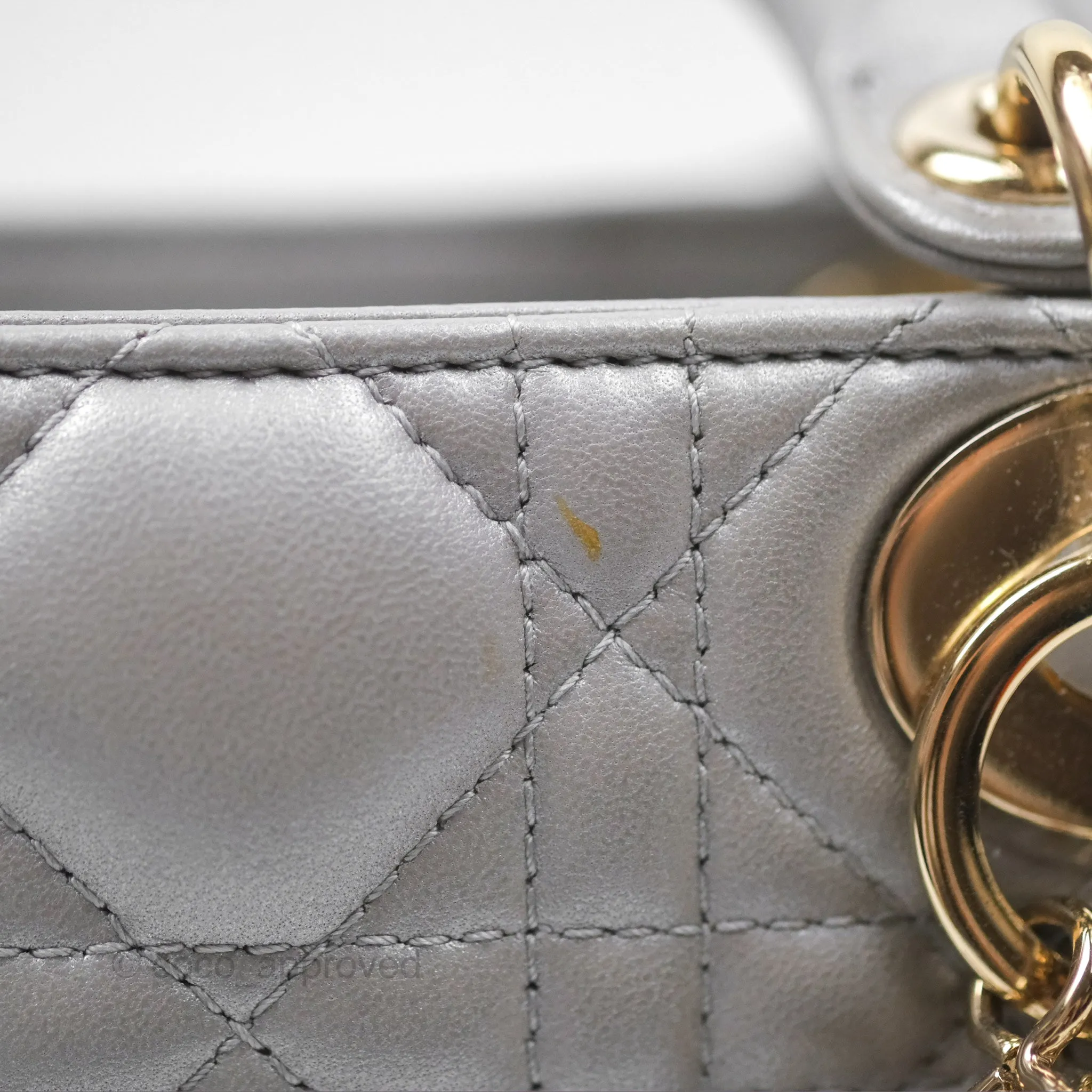 Christian Dior Lambskin Cannage Mini Lady Dior Iridescent Grey Gold Hardware