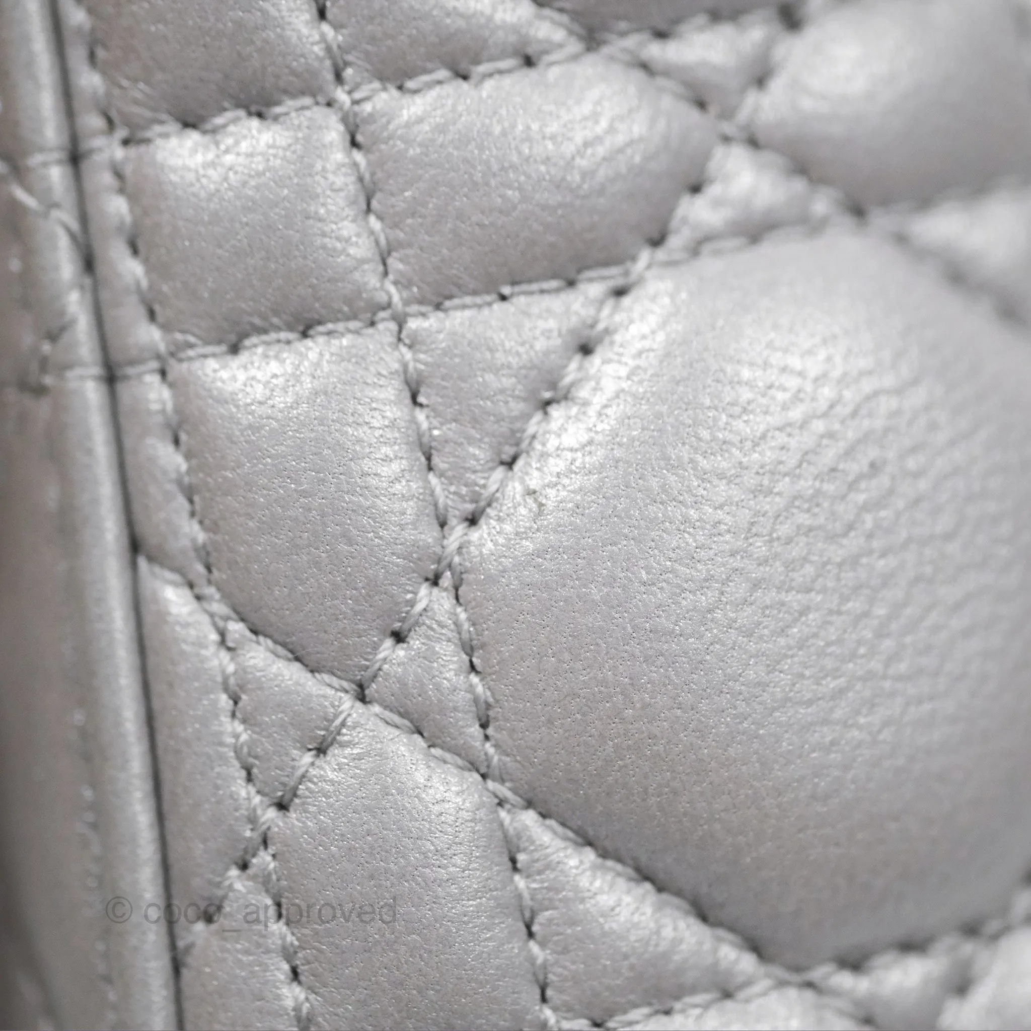 Christian Dior Lambskin Cannage Mini Lady Dior Iridescent Grey Gold Hardware