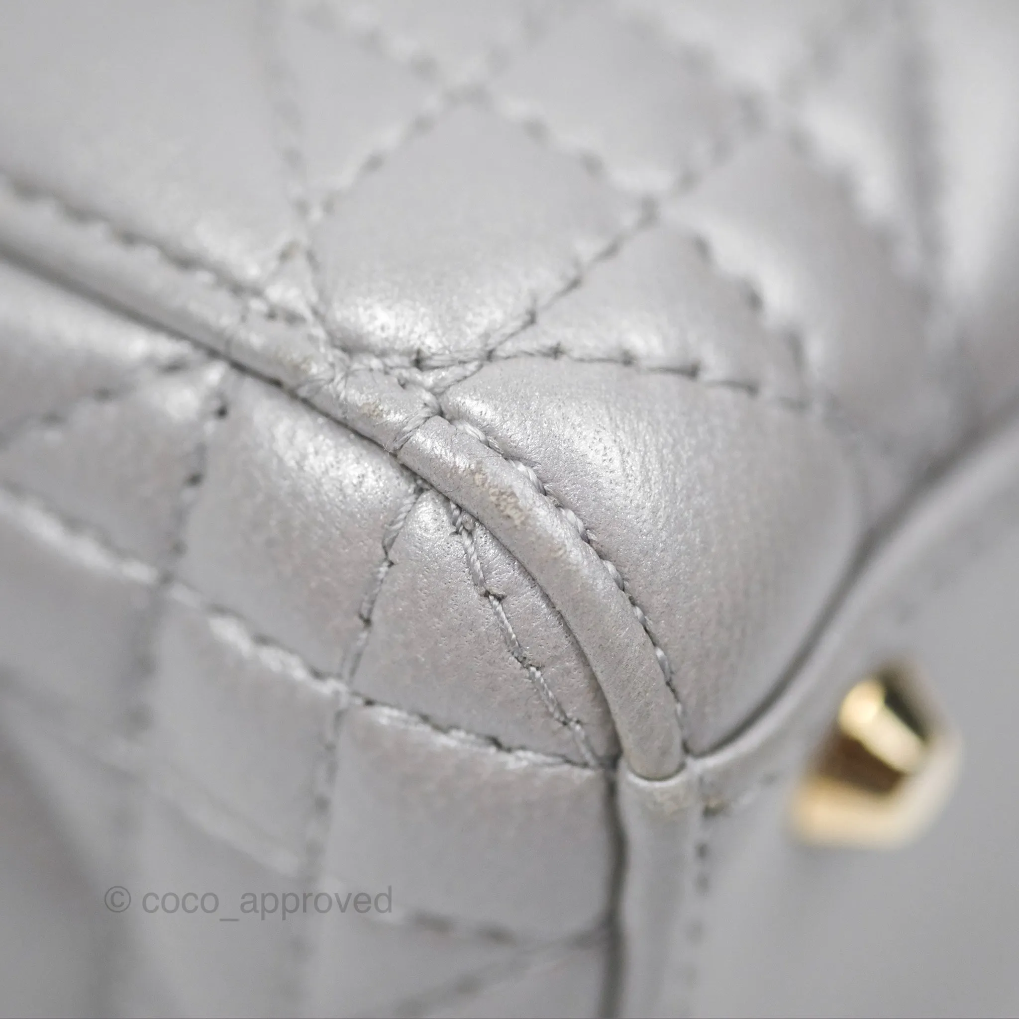 Christian Dior Lambskin Cannage Mini Lady Dior Iridescent Grey Gold Hardware