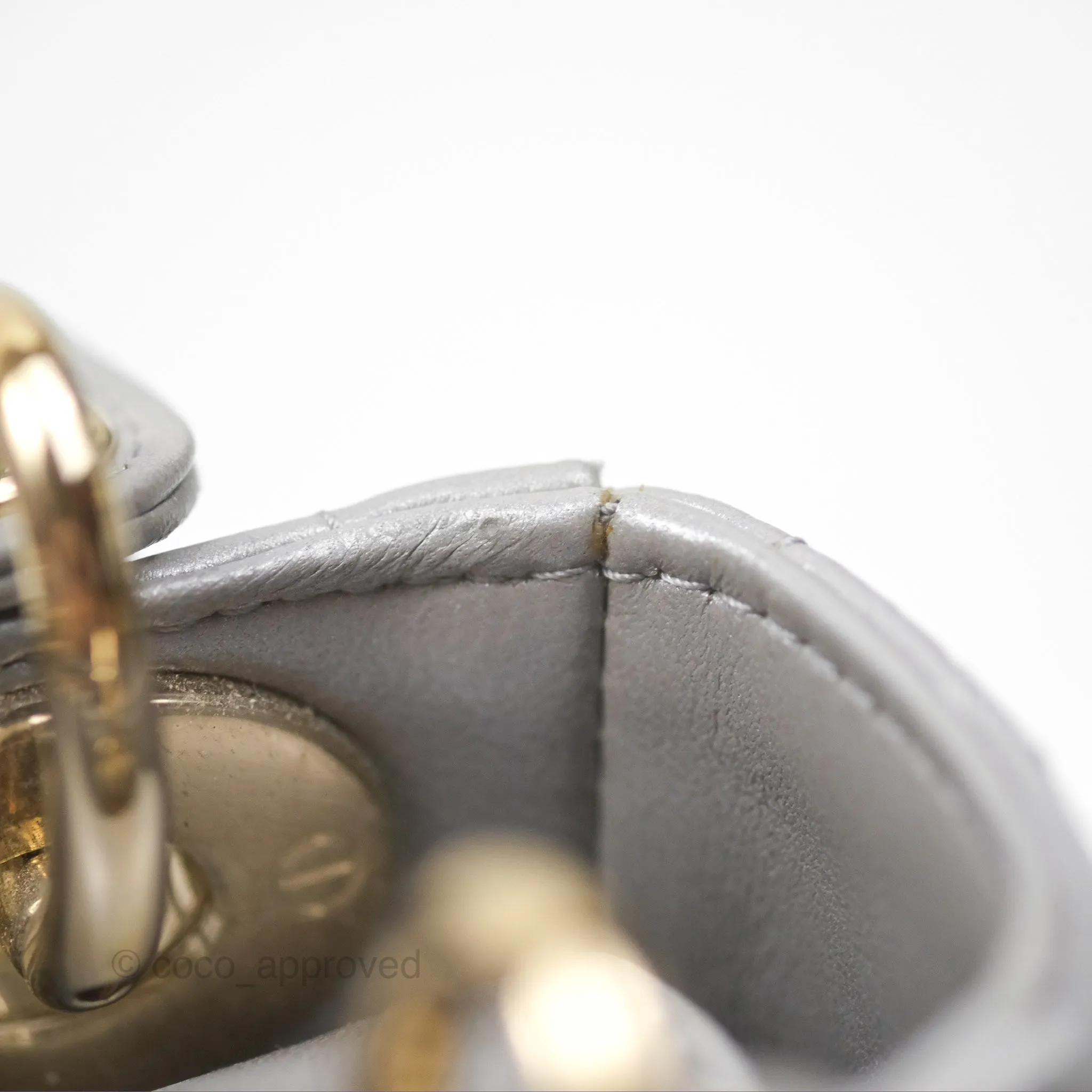 Christian Dior Lambskin Cannage Mini Lady Dior Iridescent Grey Gold Hardware