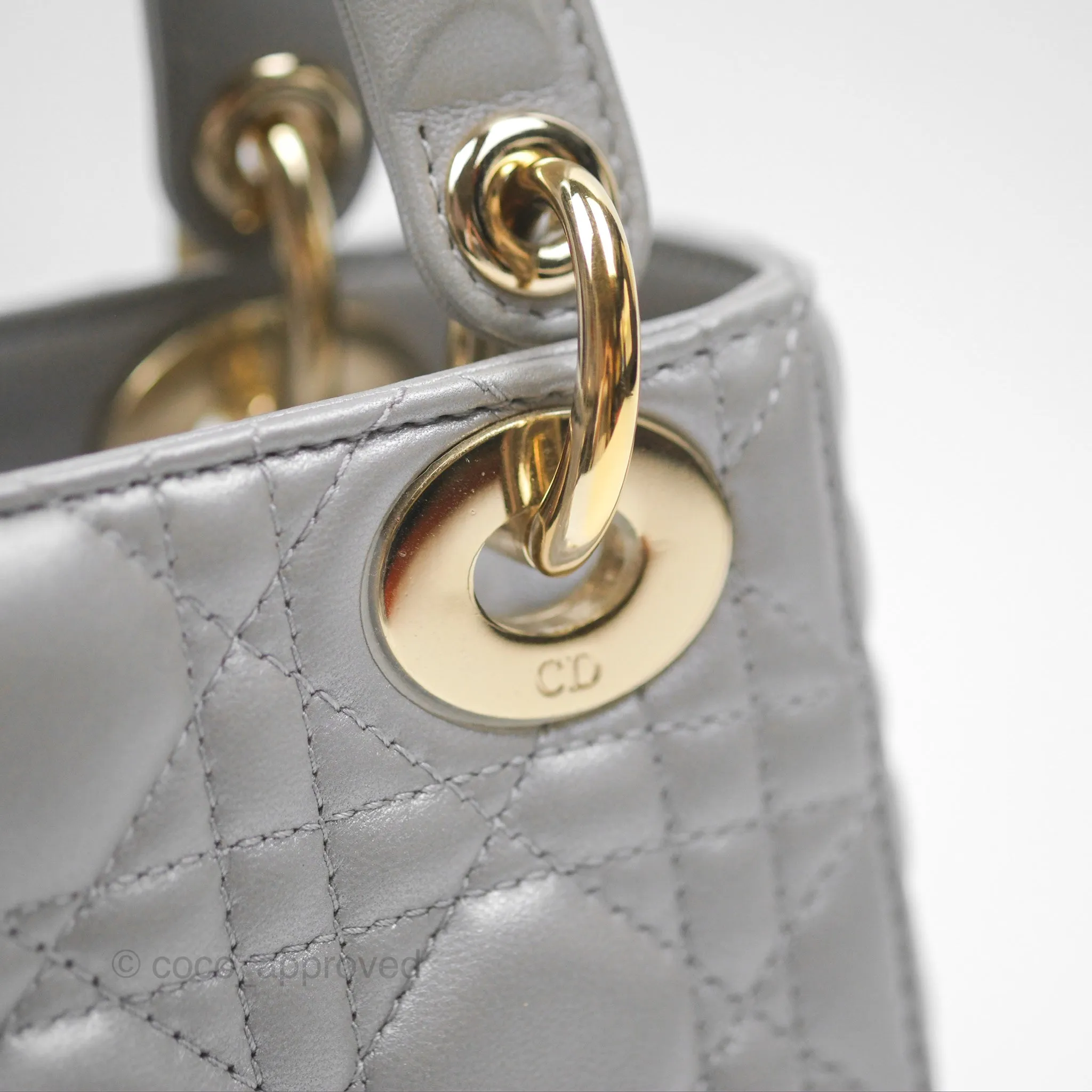 Christian Dior Lambskin Cannage Mini Lady Dior Iridescent Grey Gold Hardware