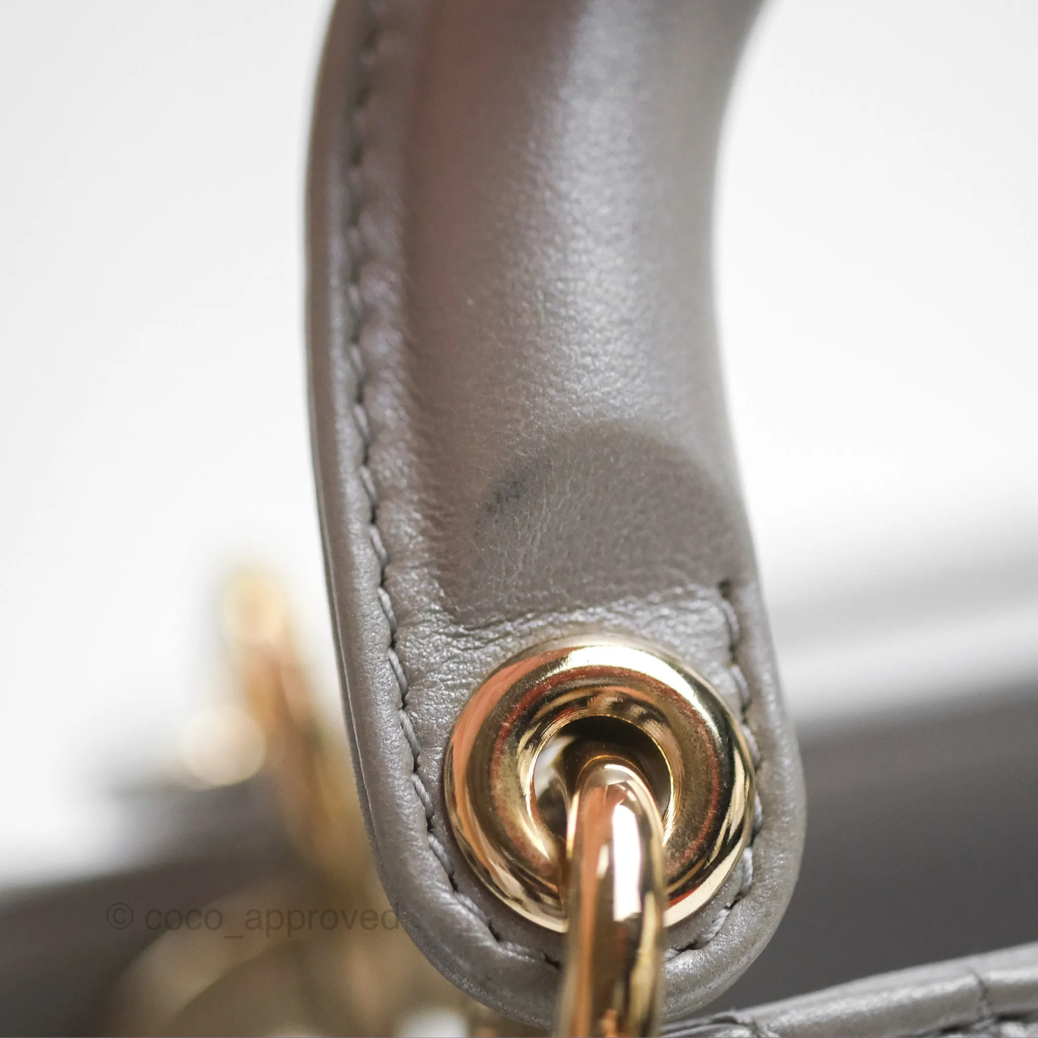 Christian Dior Lambskin Cannage Mini Lady Dior Iridescent Grey Gold Hardware