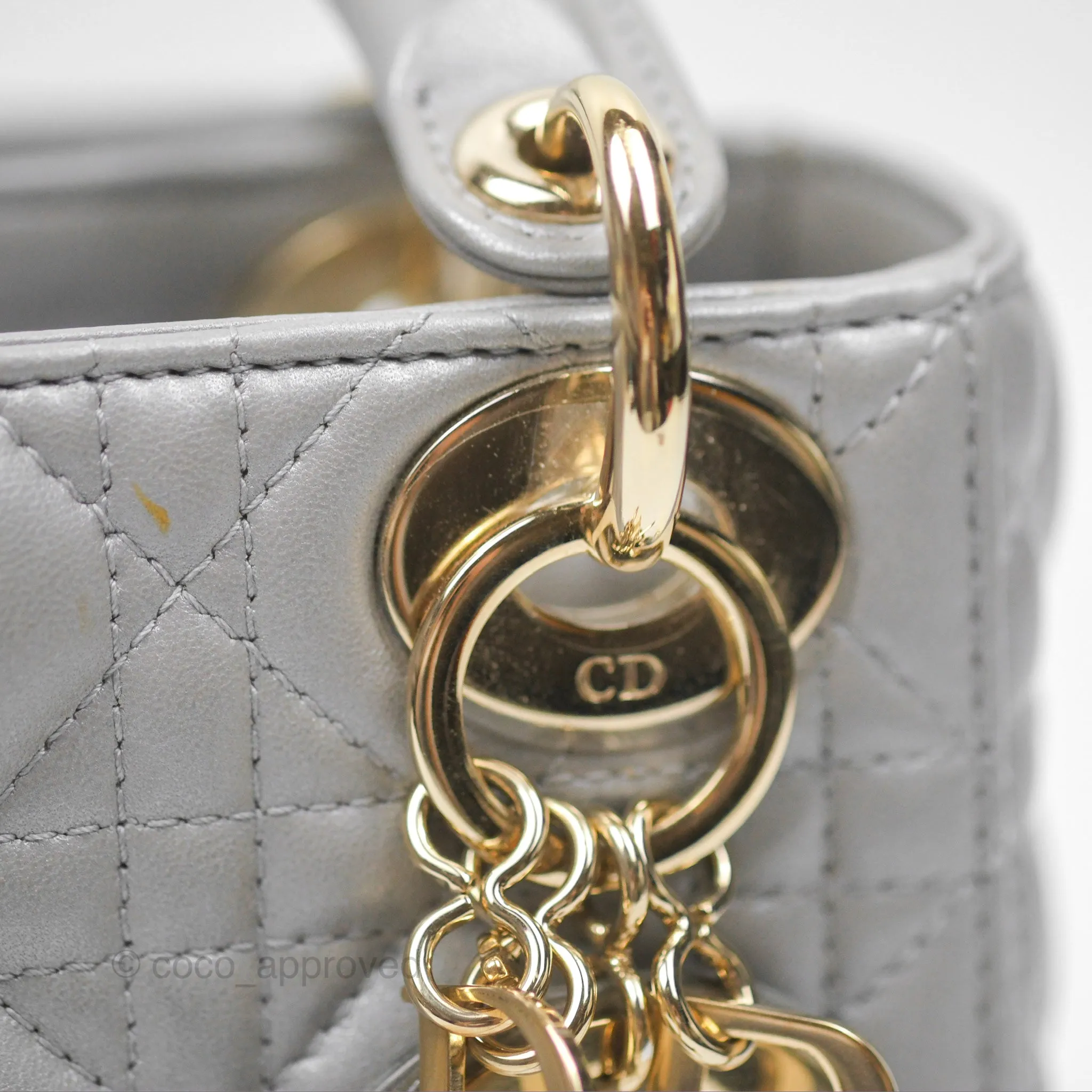 Christian Dior Lambskin Cannage Mini Lady Dior Iridescent Grey Gold Hardware