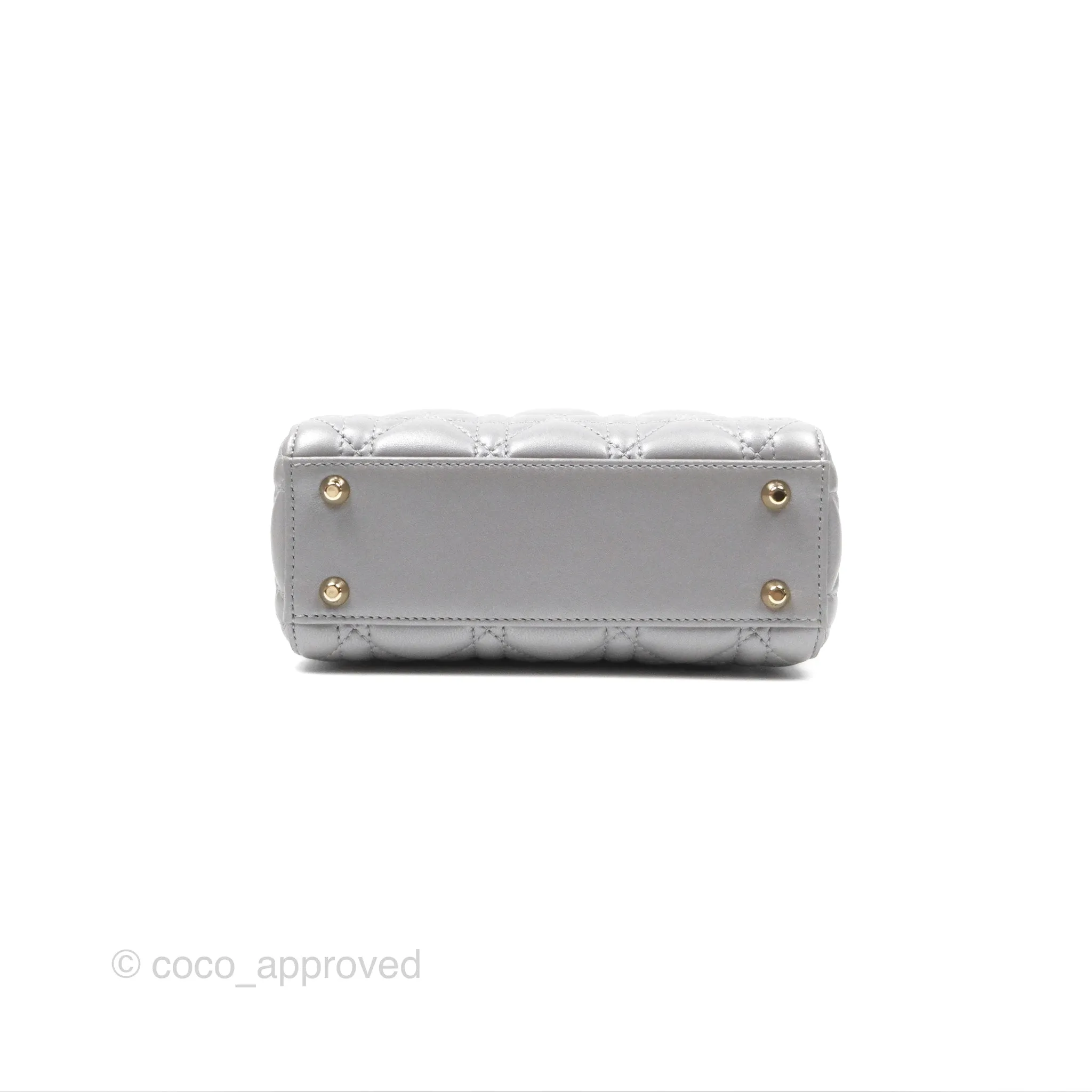 Christian Dior Lambskin Cannage Mini Lady Dior Iridescent Grey Gold Hardware