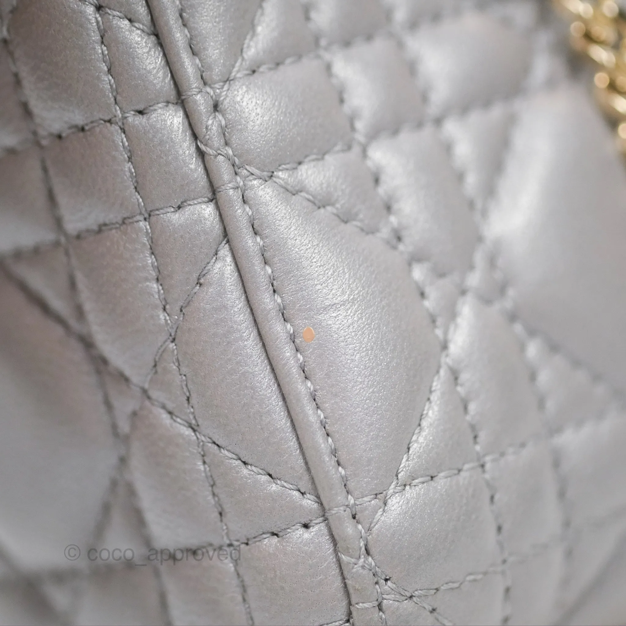 Christian Dior Lambskin Cannage Mini Lady Dior Iridescent Grey Gold Hardware