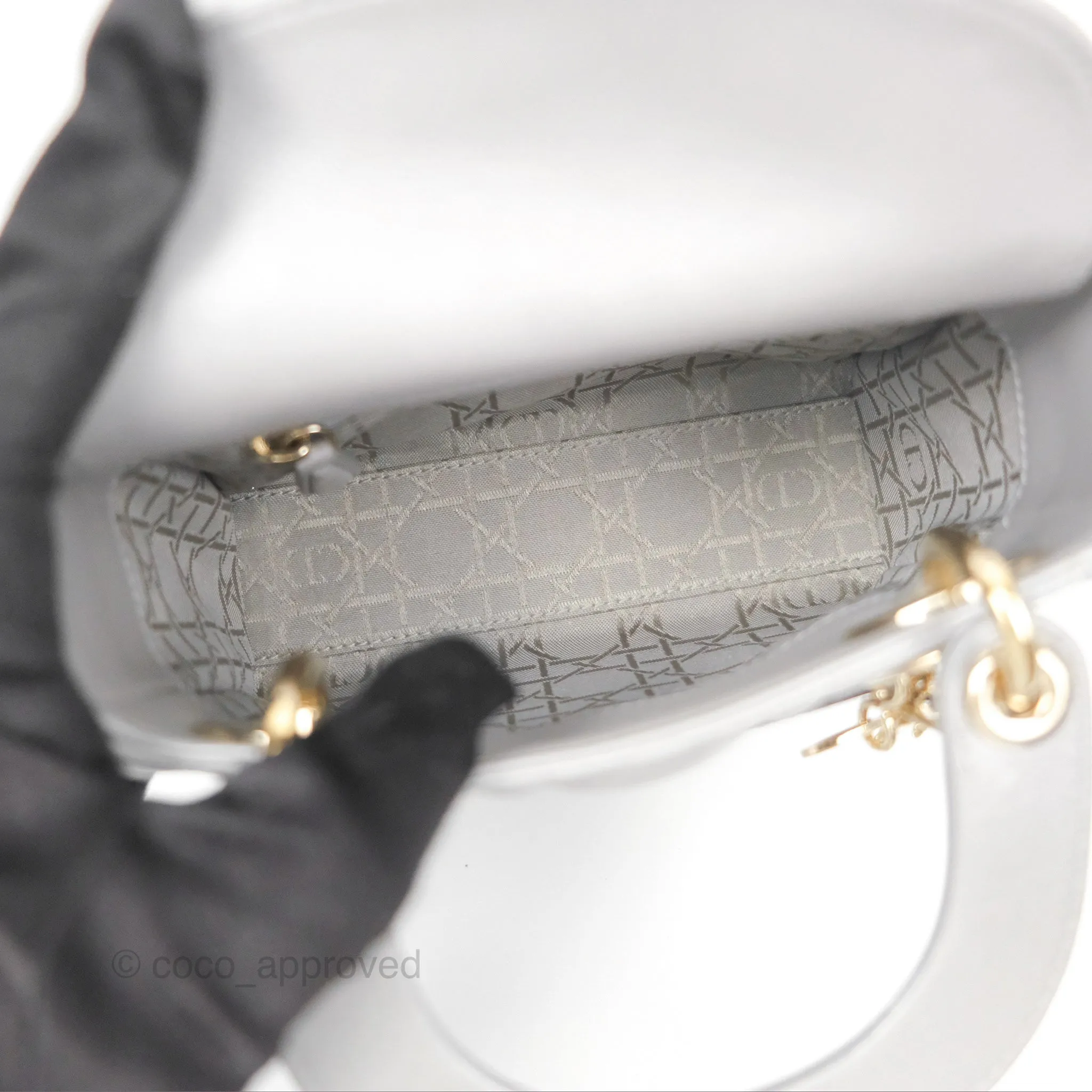 Christian Dior Lambskin Cannage Mini Lady Dior Iridescent Grey Gold Hardware