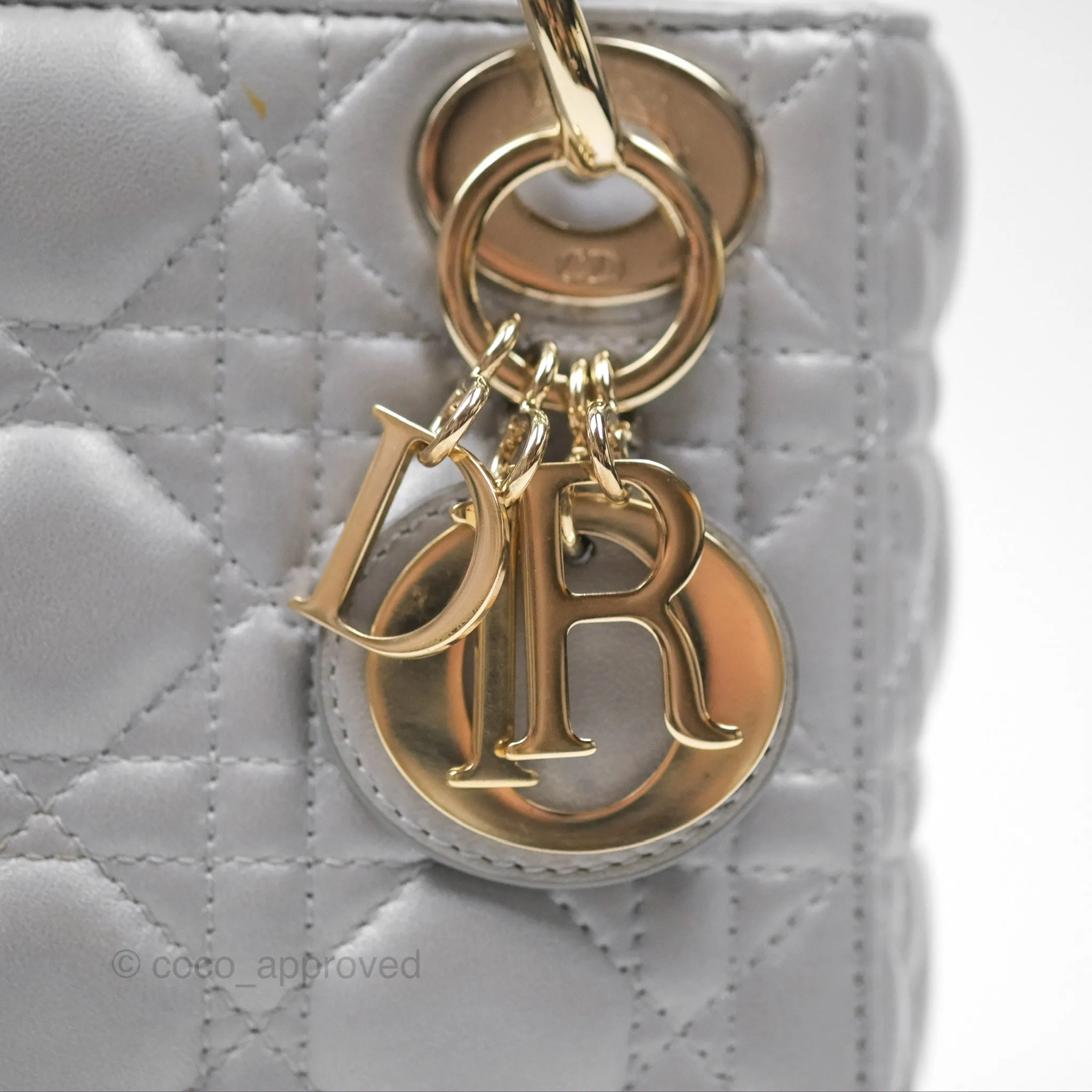 Christian Dior Lambskin Cannage Mini Lady Dior Iridescent Grey Gold Hardware
