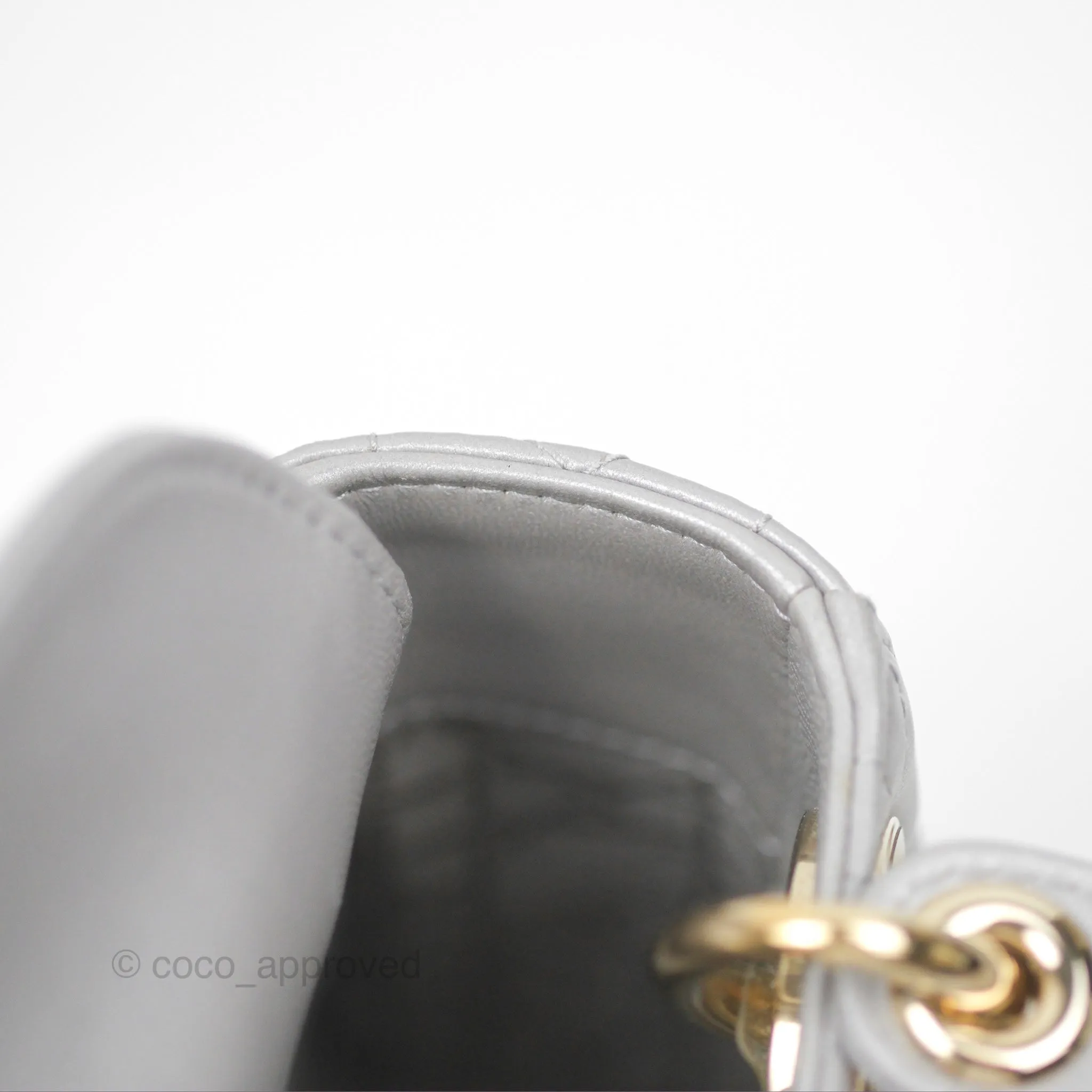 Christian Dior Lambskin Cannage Mini Lady Dior Iridescent Grey Gold Hardware