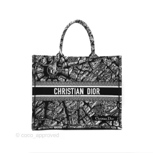 Christian Dior Large Dior Black and White Plan de Paris Embroidery Book Tote