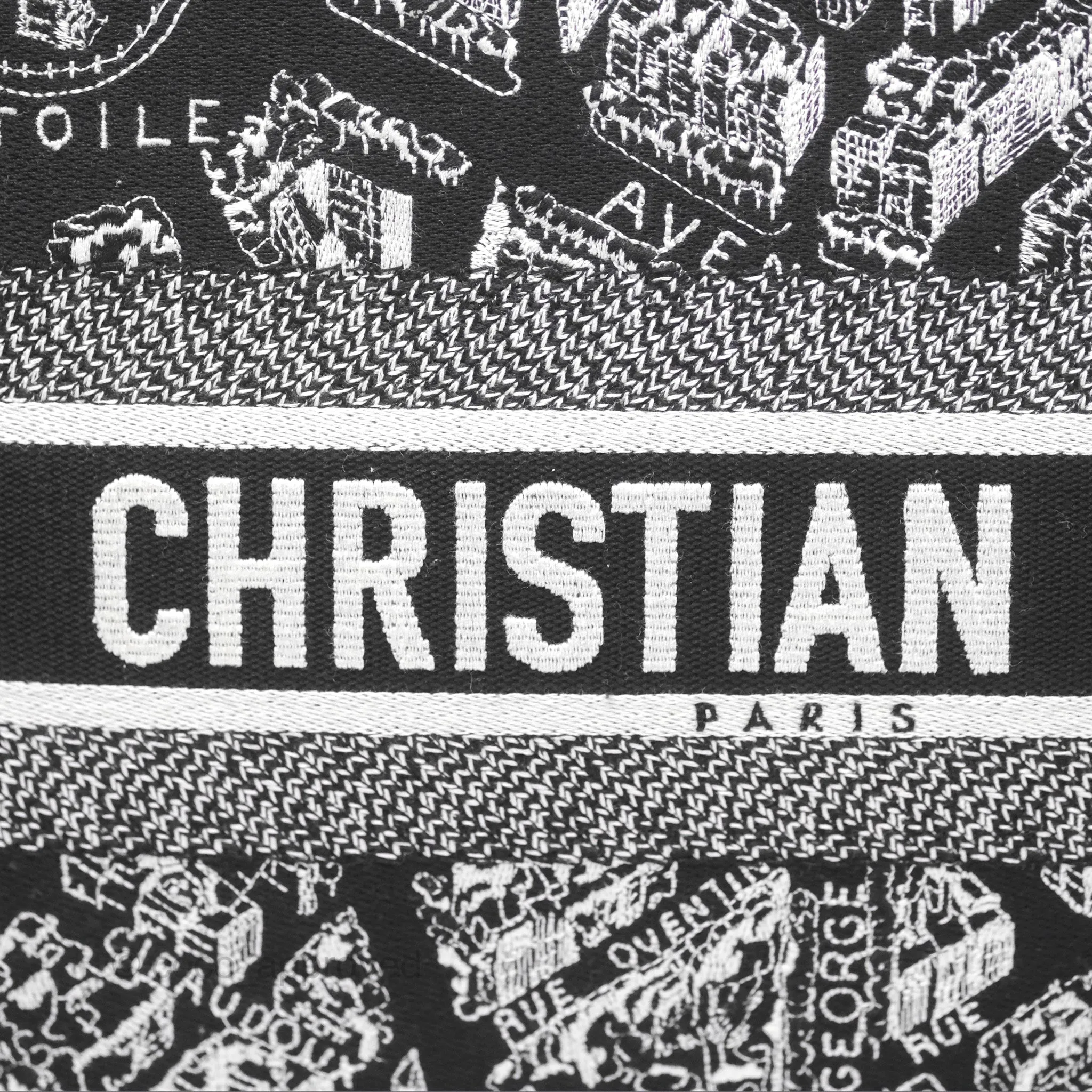 Christian Dior Large Dior Black and White Plan de Paris Embroidery Book Tote