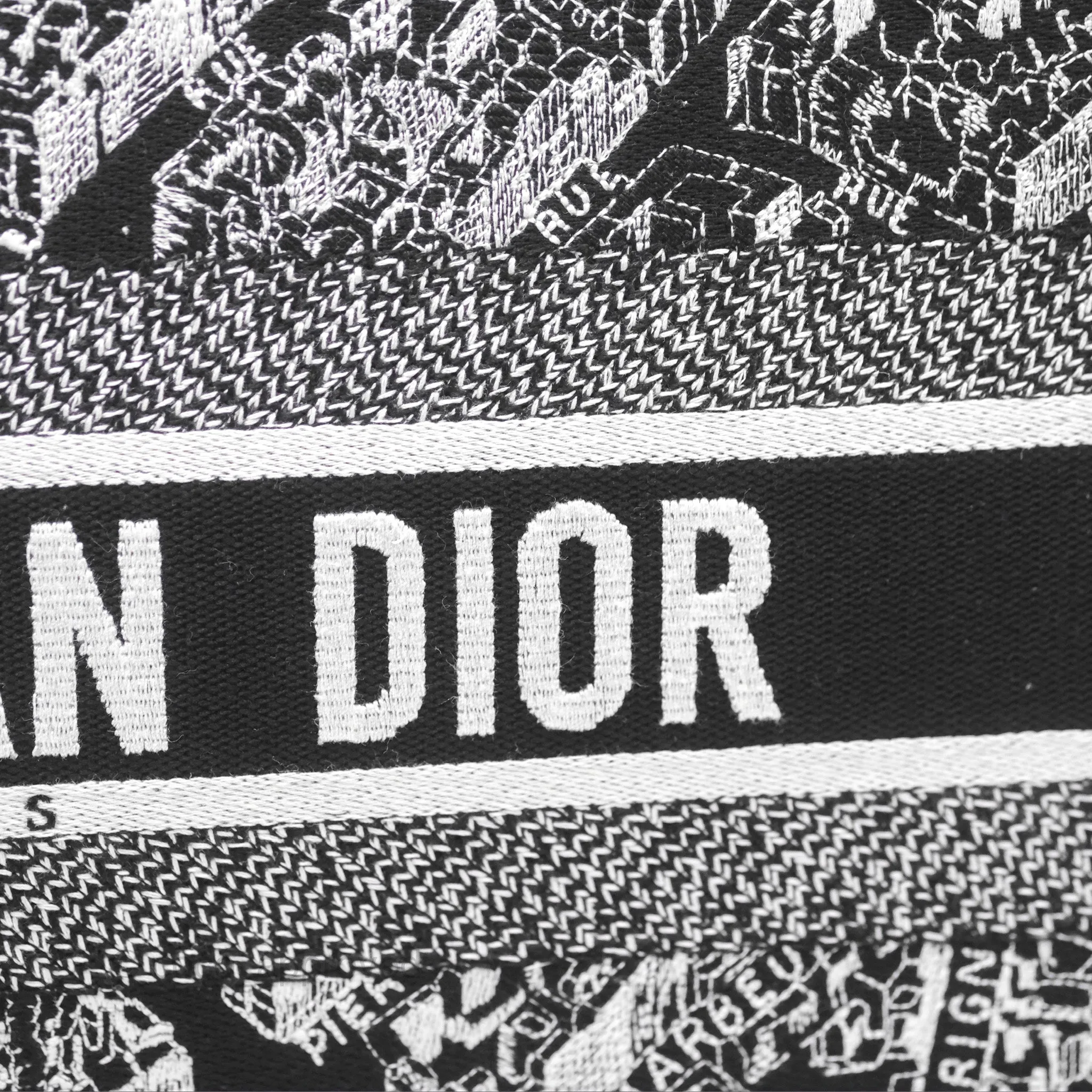 Christian Dior Large Dior Black and White Plan de Paris Embroidery Book Tote