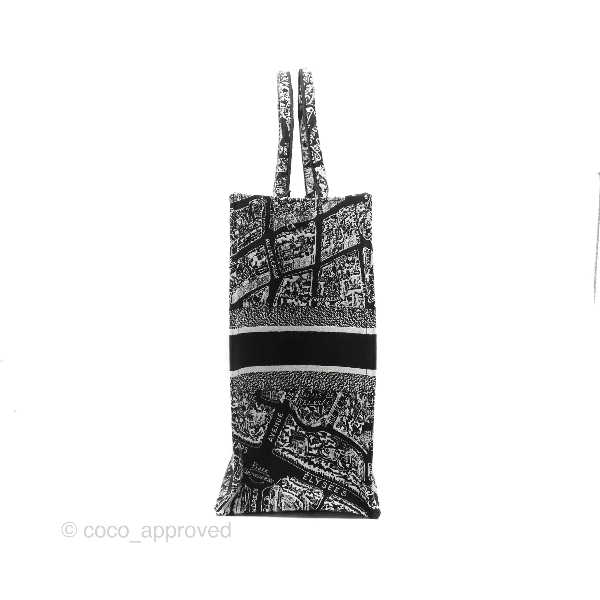 Christian Dior Large Dior Black and White Plan de Paris Embroidery Book Tote