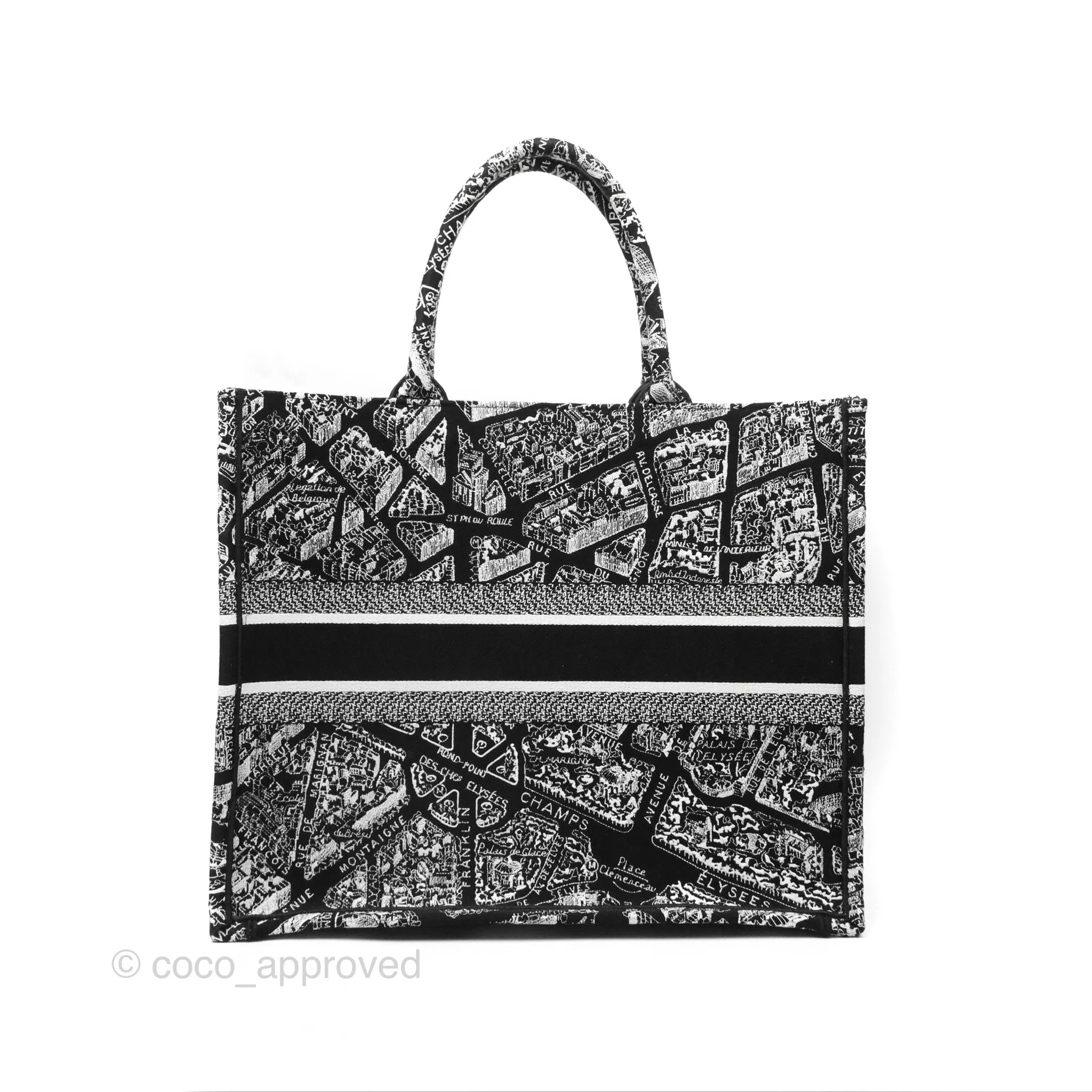 Christian Dior Large Dior Black and White Plan de Paris Embroidery Book Tote