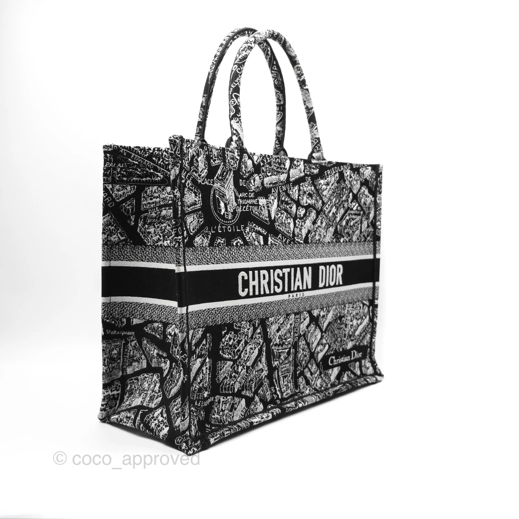 Christian Dior Large Dior Black and White Plan de Paris Embroidery Book Tote