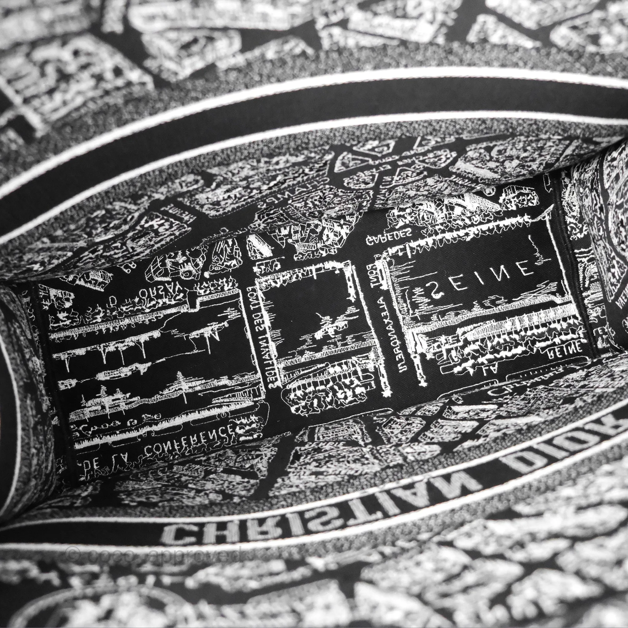 Christian Dior Large Dior Black and White Plan de Paris Embroidery Book Tote