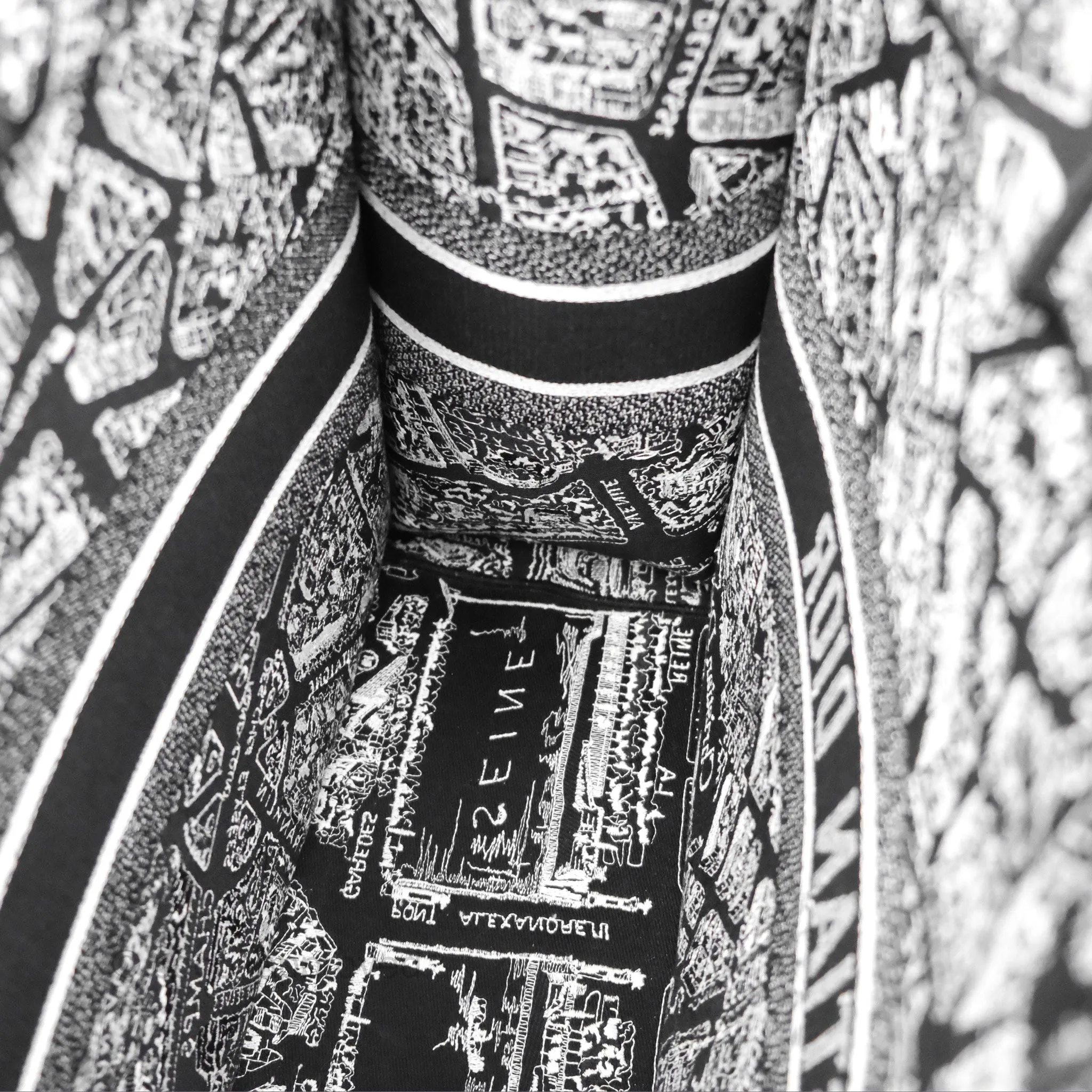 Christian Dior Large Dior Black and White Plan de Paris Embroidery Book Tote