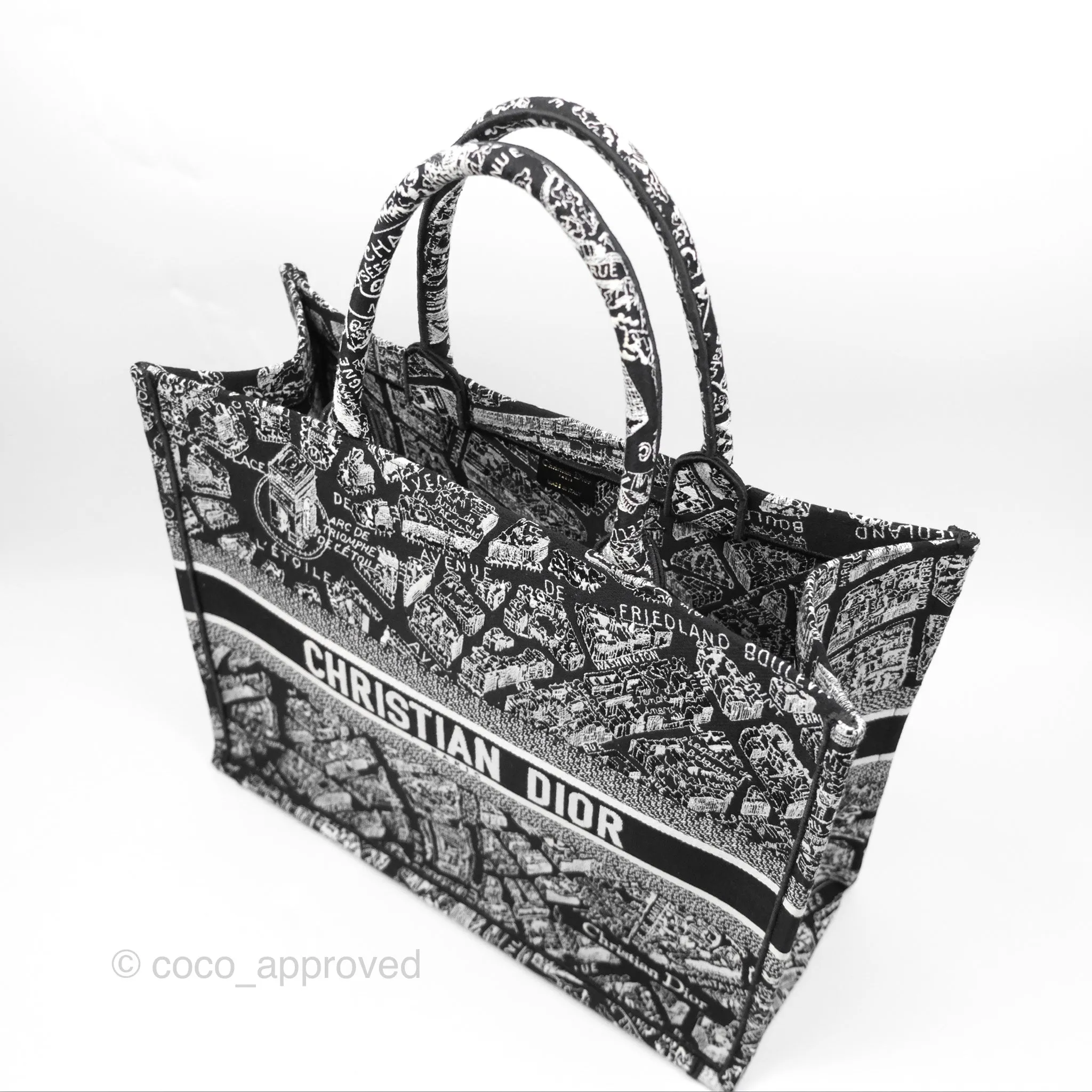 Christian Dior Large Dior Black and White Plan de Paris Embroidery Book Tote