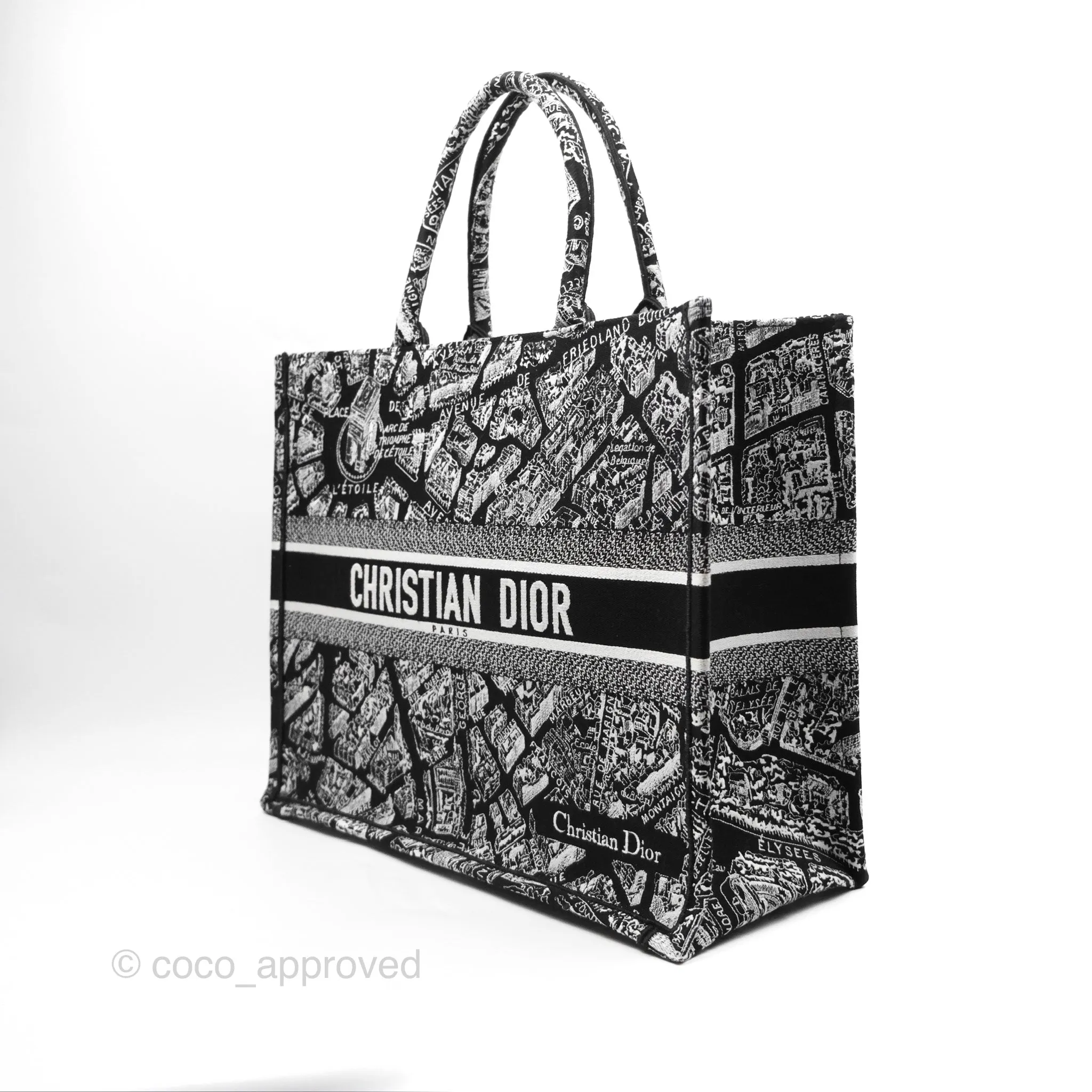 Christian Dior Large Dior Black and White Plan de Paris Embroidery Book Tote