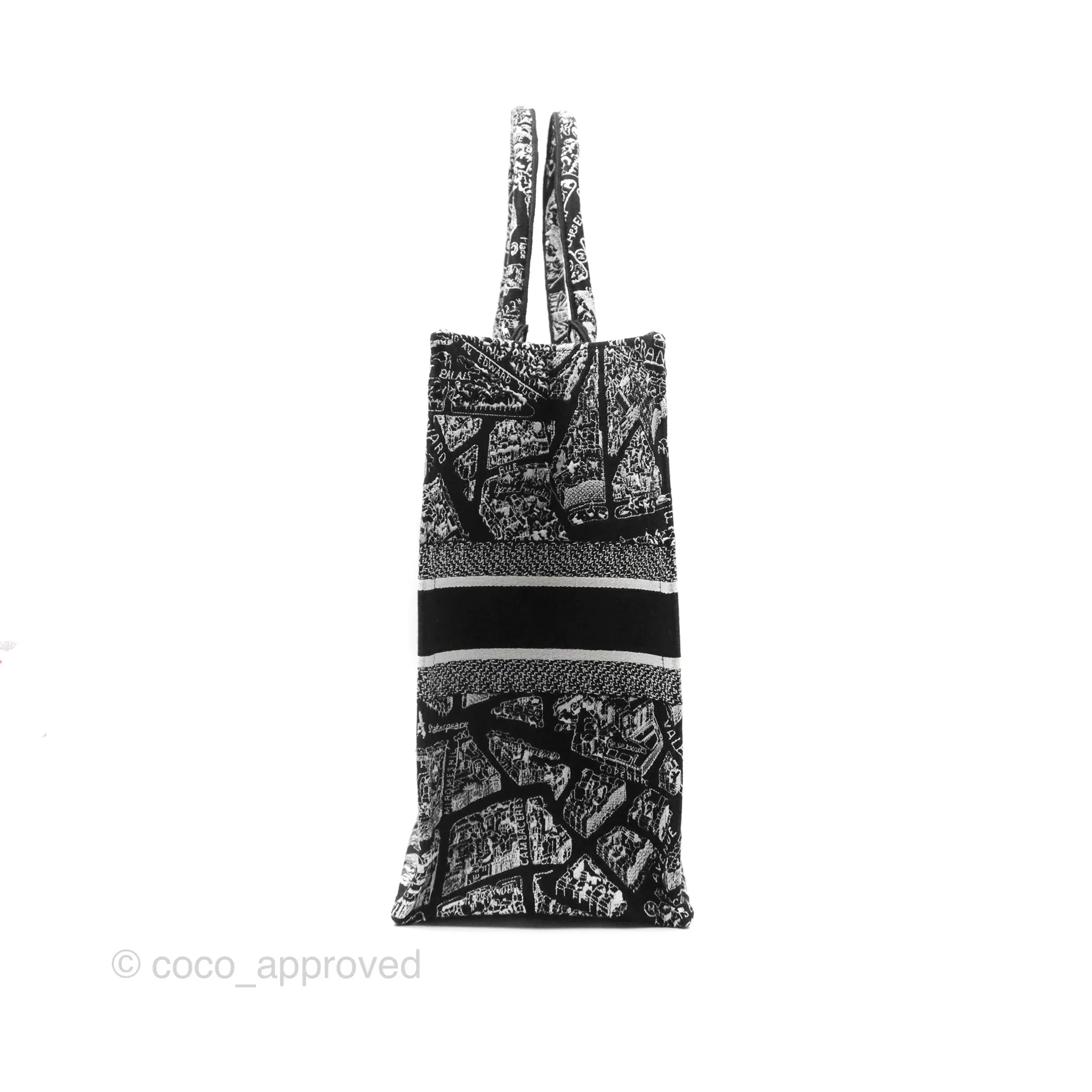 Christian Dior Large Dior Black and White Plan de Paris Embroidery Book Tote