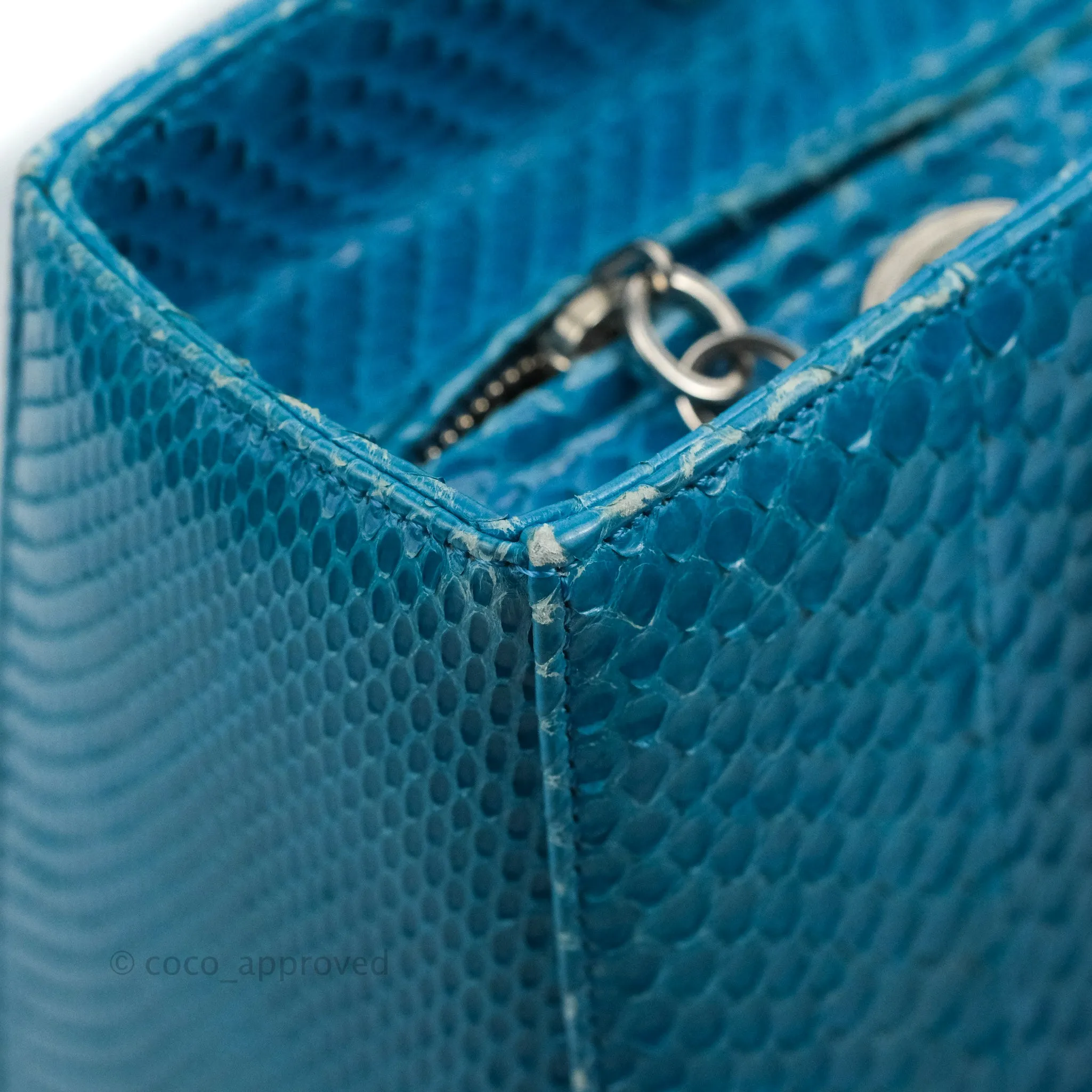 Christian Dior Large Lady Dior Python Blue Silver Hardware