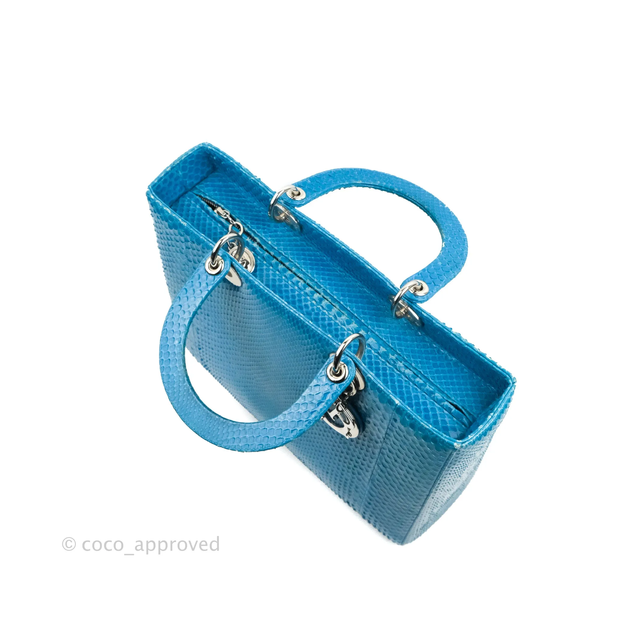 Christian Dior Large Lady Dior Python Blue Silver Hardware