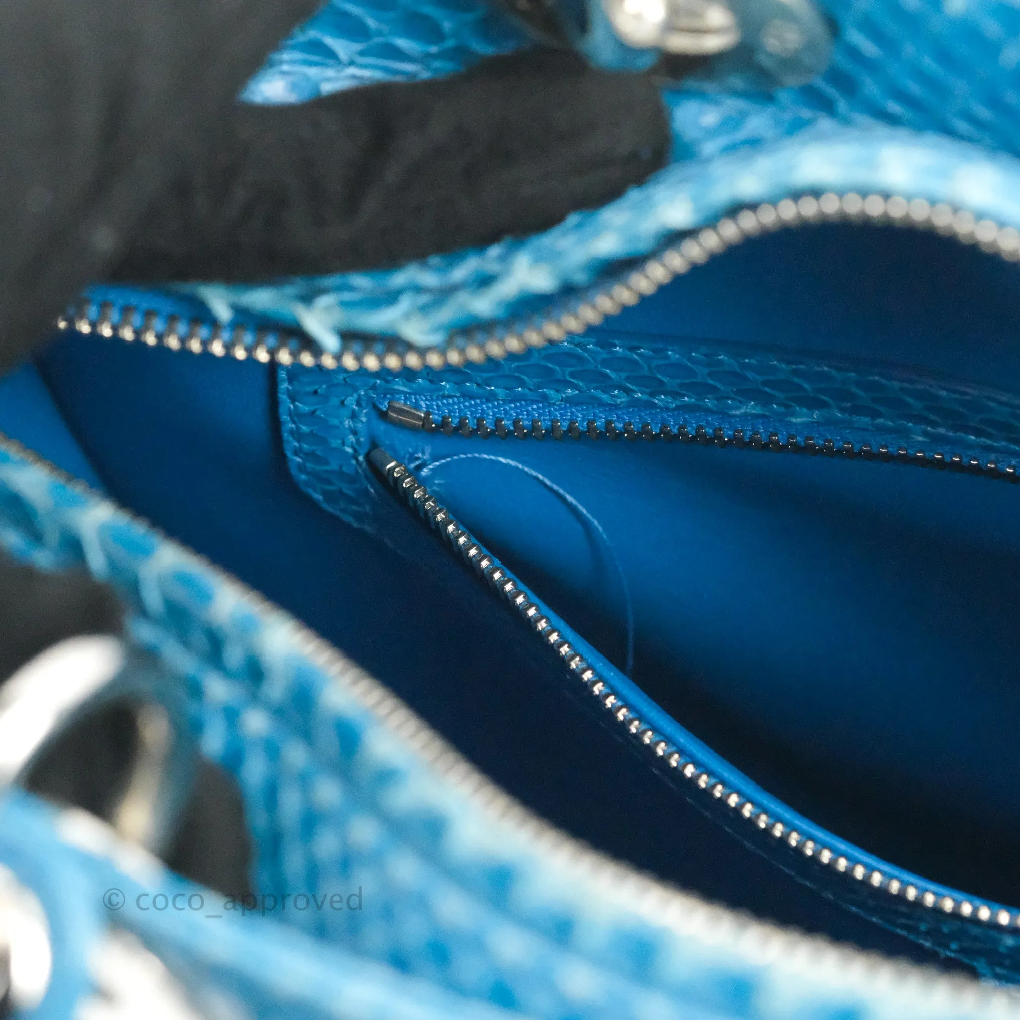 Christian Dior Large Lady Dior Python Blue Silver Hardware