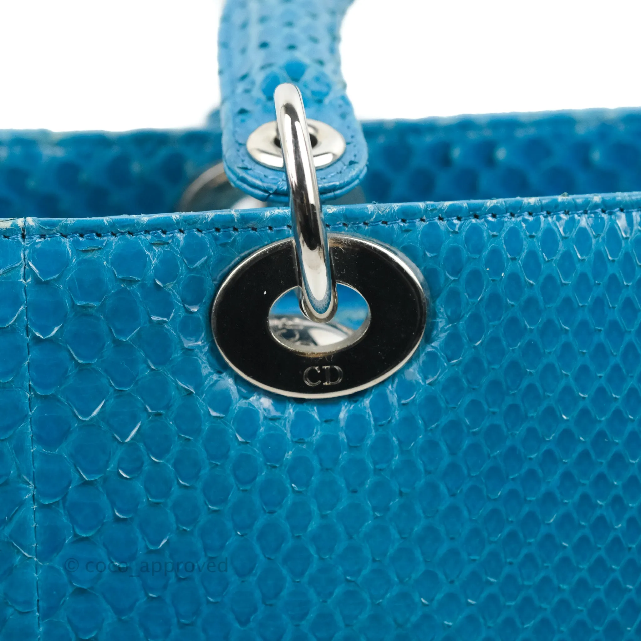 Christian Dior Large Lady Dior Python Blue Silver Hardware