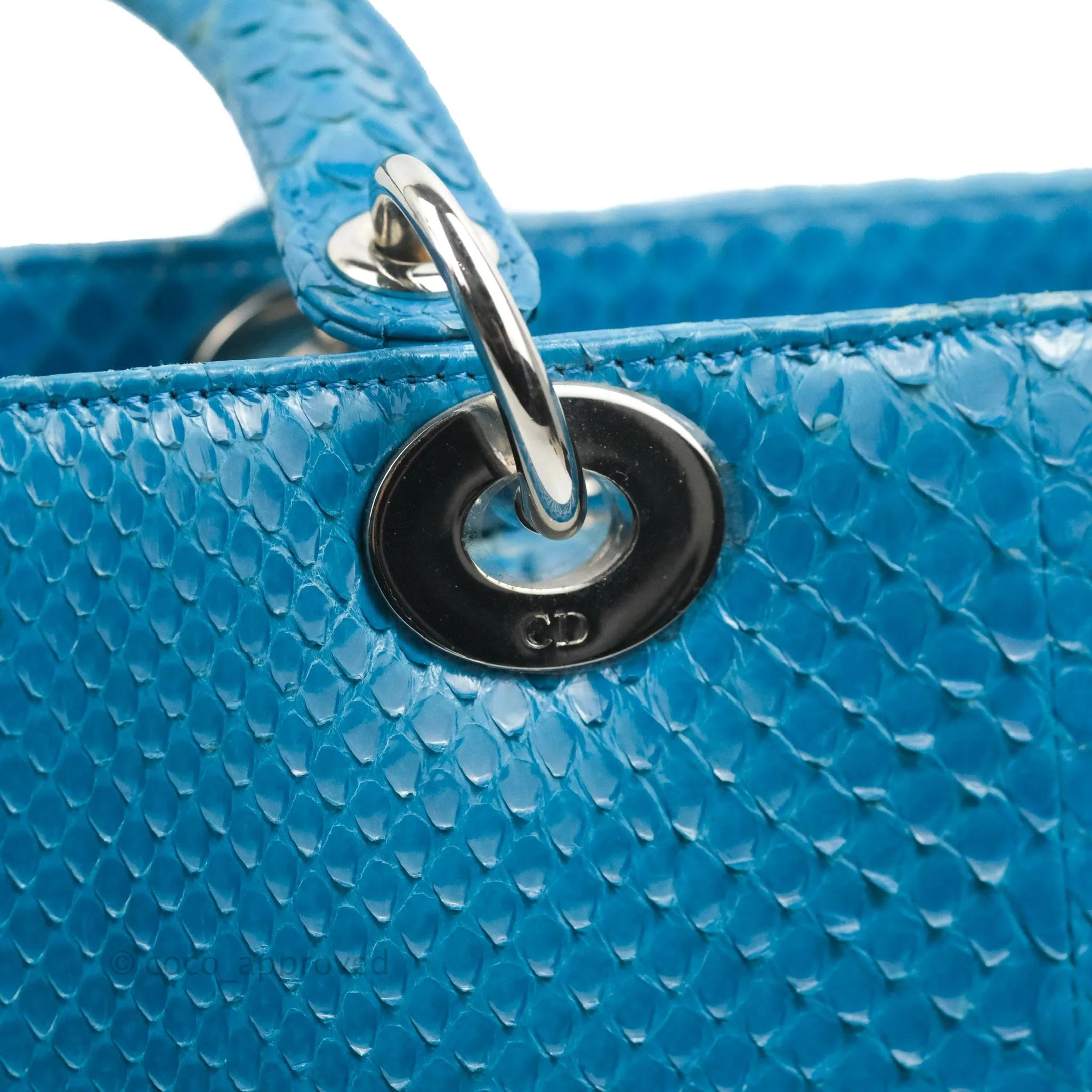 Christian Dior Large Lady Dior Python Blue Silver Hardware